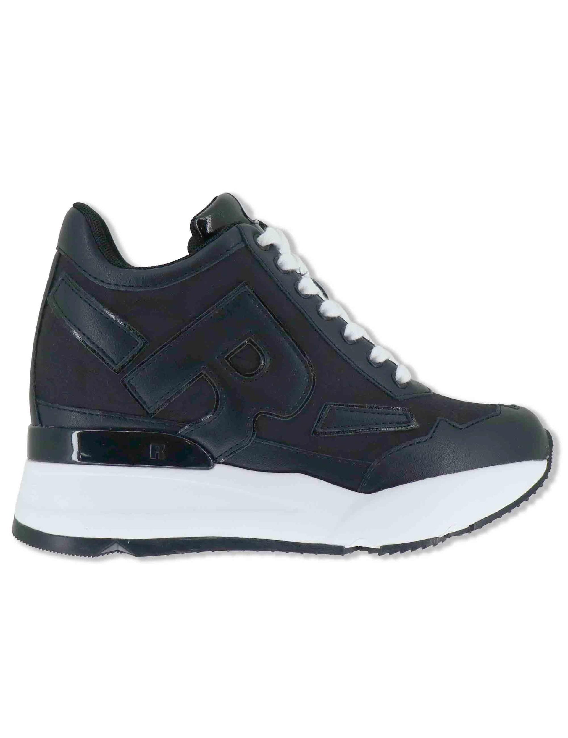 Sneakers donna stivaletto in pelle e tessuto nero con zeppa alta 4537-84584 1 Ruco Line 