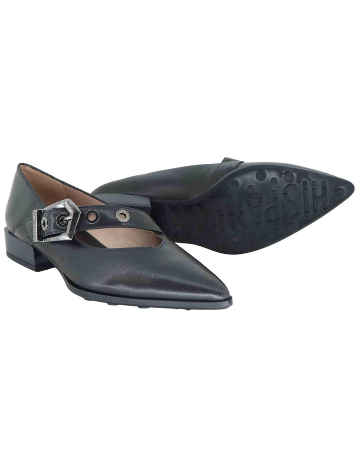 Ballerine donna in pelle nera con cinturino e fibbia laterale HI254196 C001 Hispanitas 