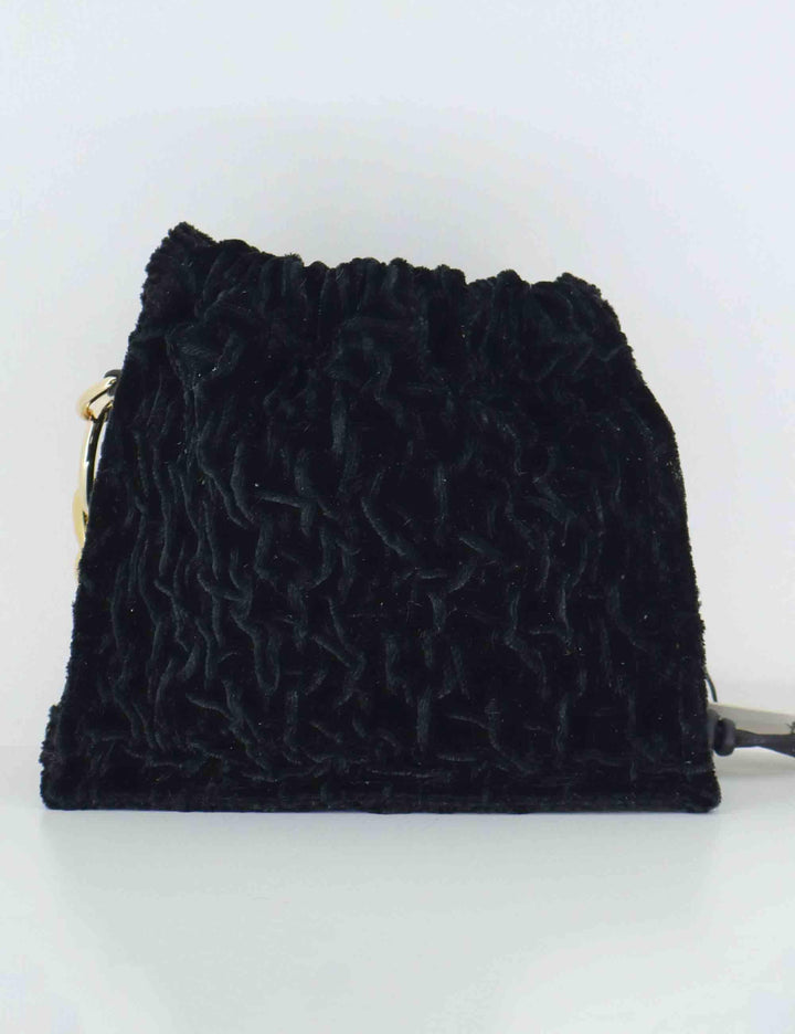 Borse donna in ciniglia nera con chiusura coulisse e catena oro BON BON CRI CRI N Kassiopea 