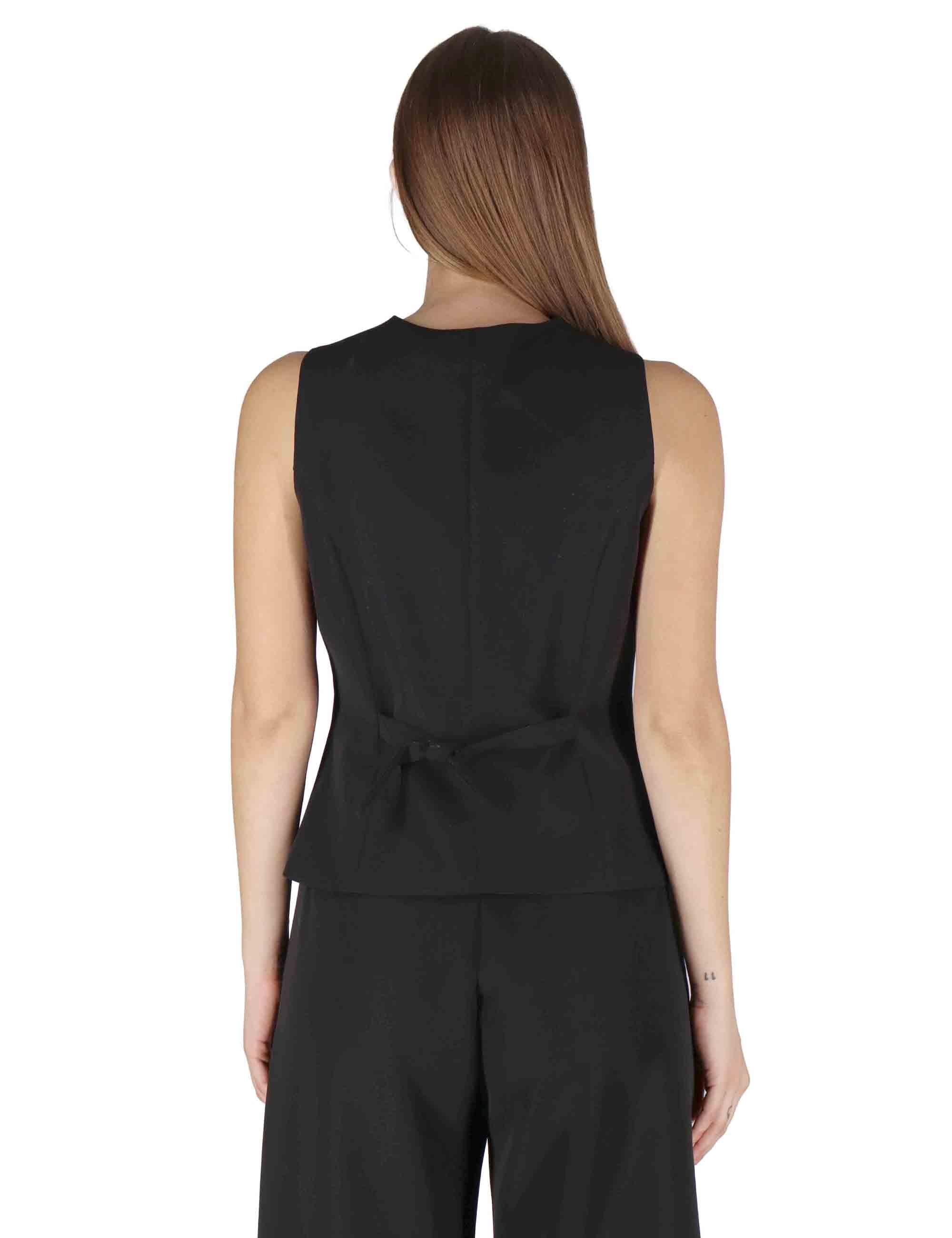 Gilet donna in tessuto nero con bottoni tono su tono e scollo a v OABGI0025-0519 9999 Justmine 
