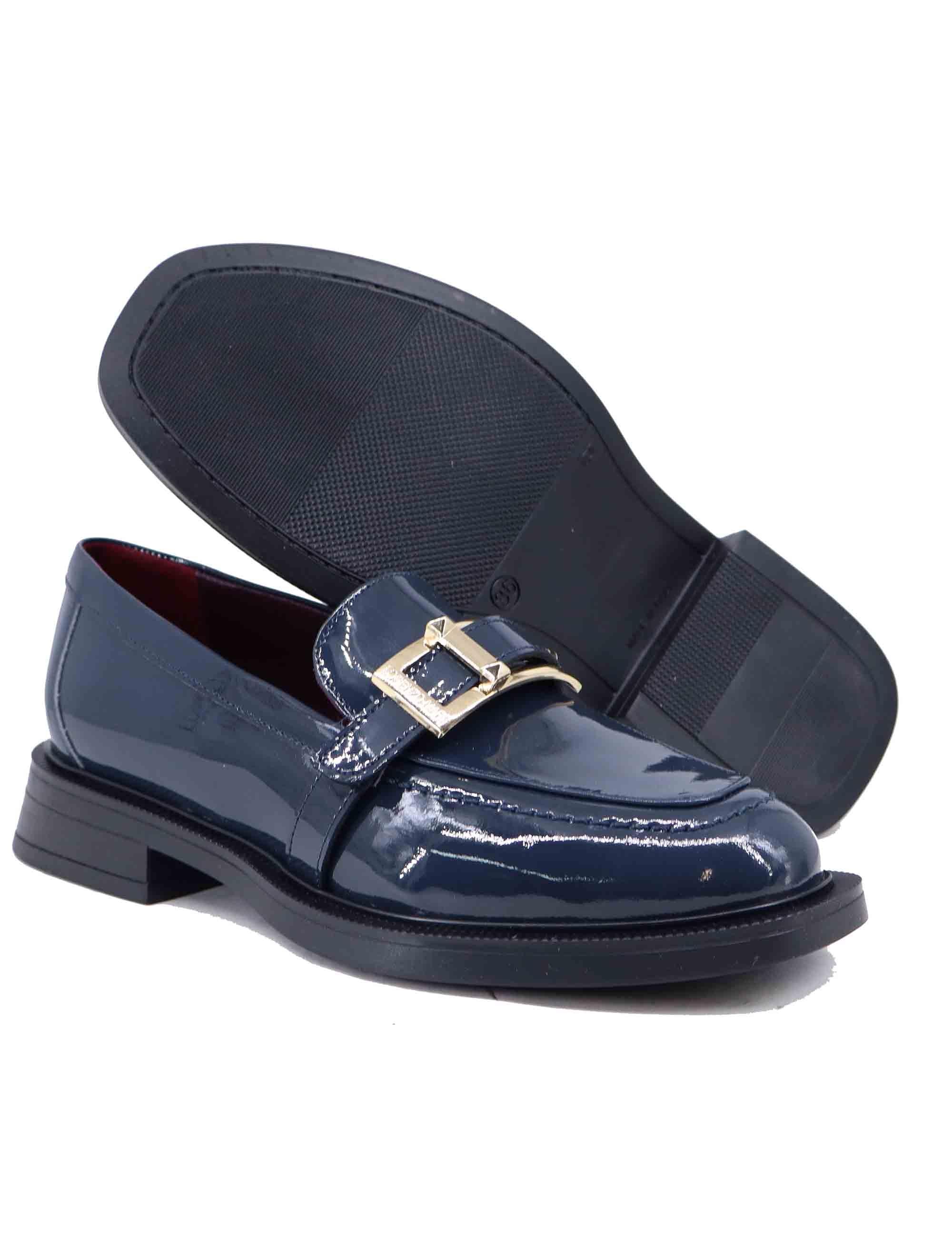 Mocassini donna in vernice blu tacco basso CARLA 02 002 Lorenzo Mari 