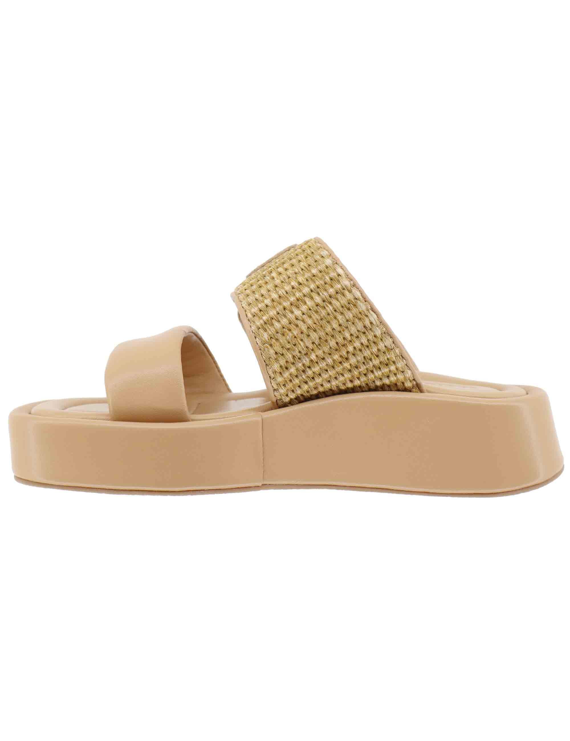Sandali donna in pelle beige con zeppa bassa EB1502X 017G Elvio Zanon 