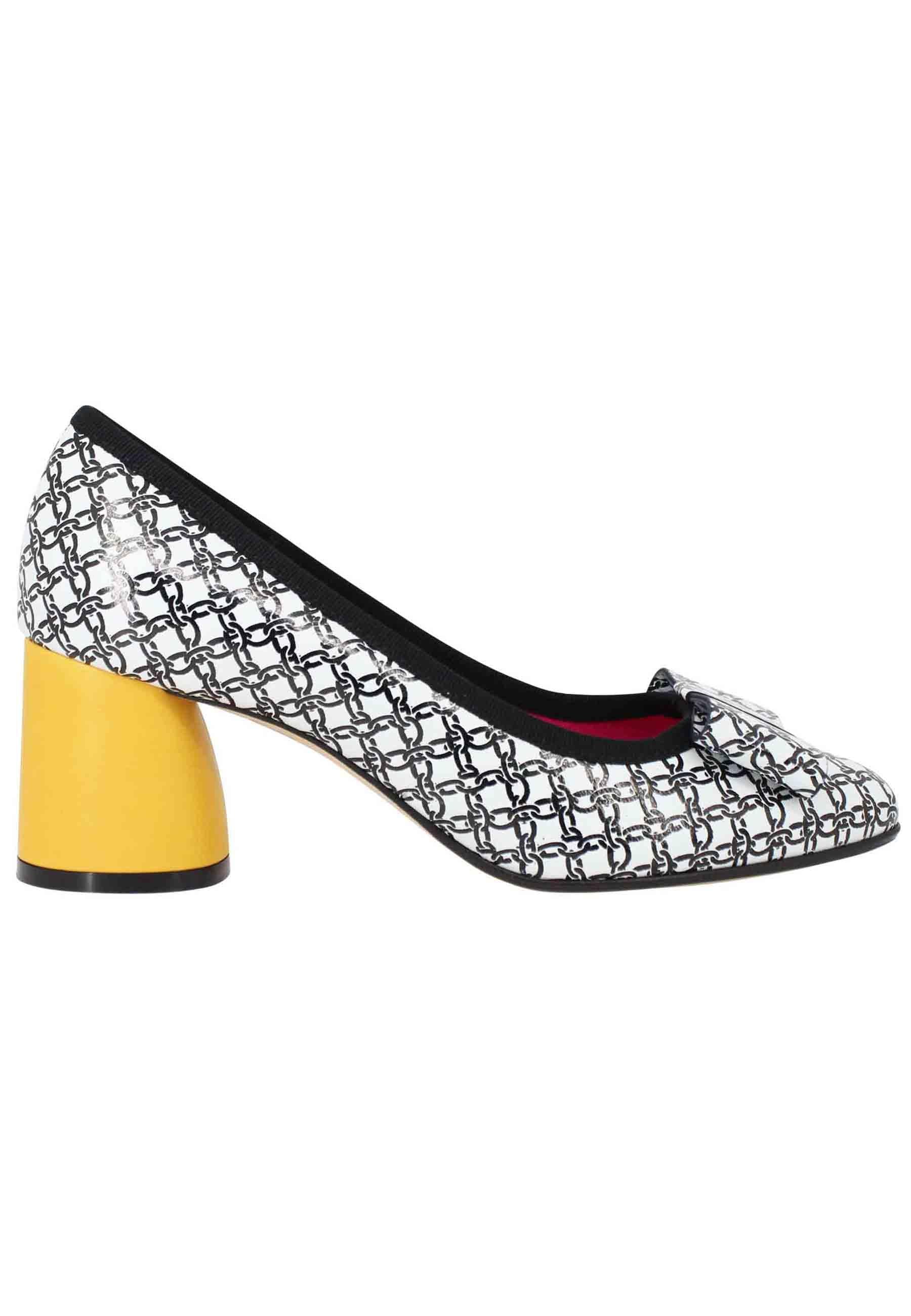 Decollete donna in pelle bianca e nera con tacco alto in contrasto 3530S3 7720 Le Babe 