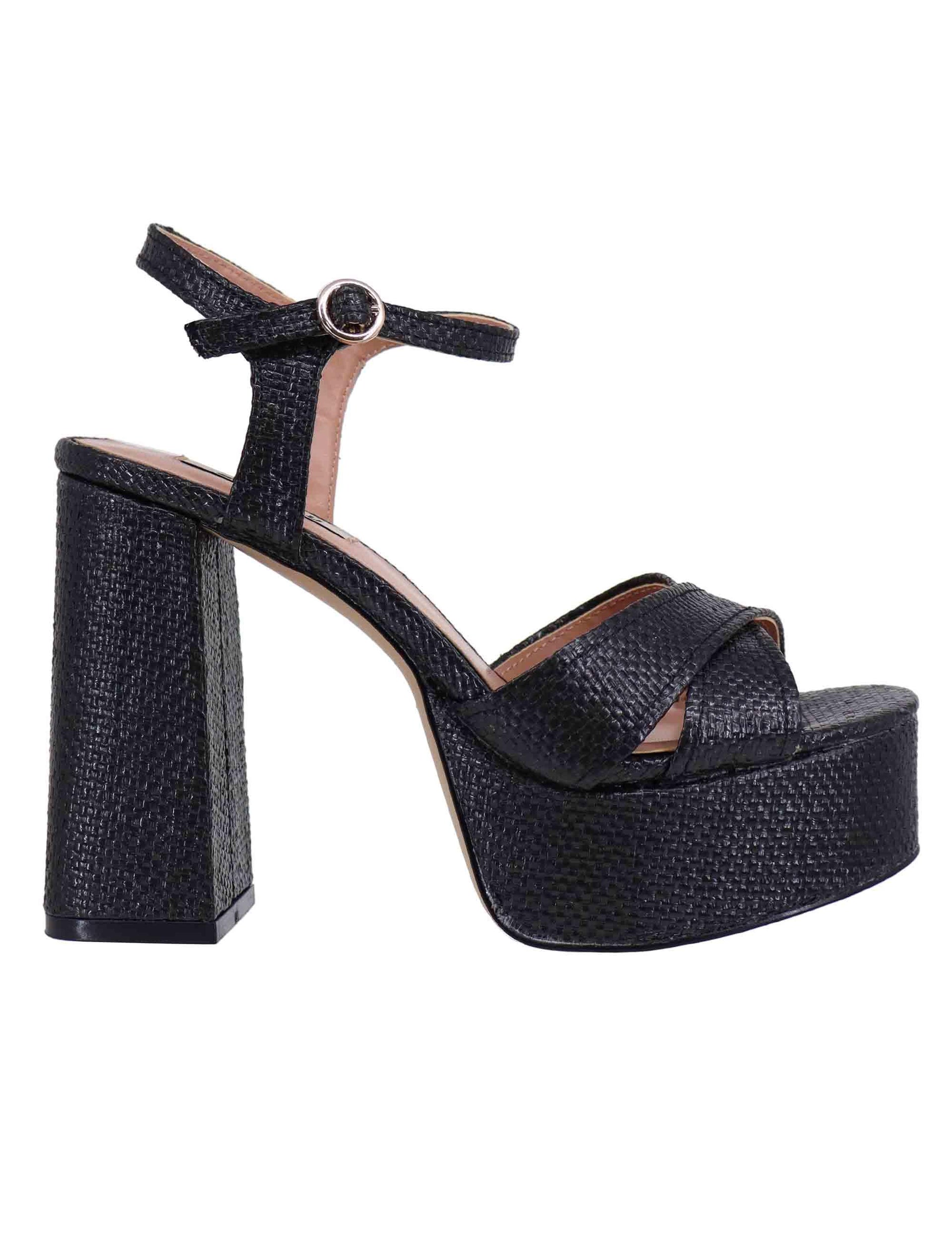Sandali donna Arden in rafia nera con tacco alto e plateau 800P69JE 001 Bibi Lou 