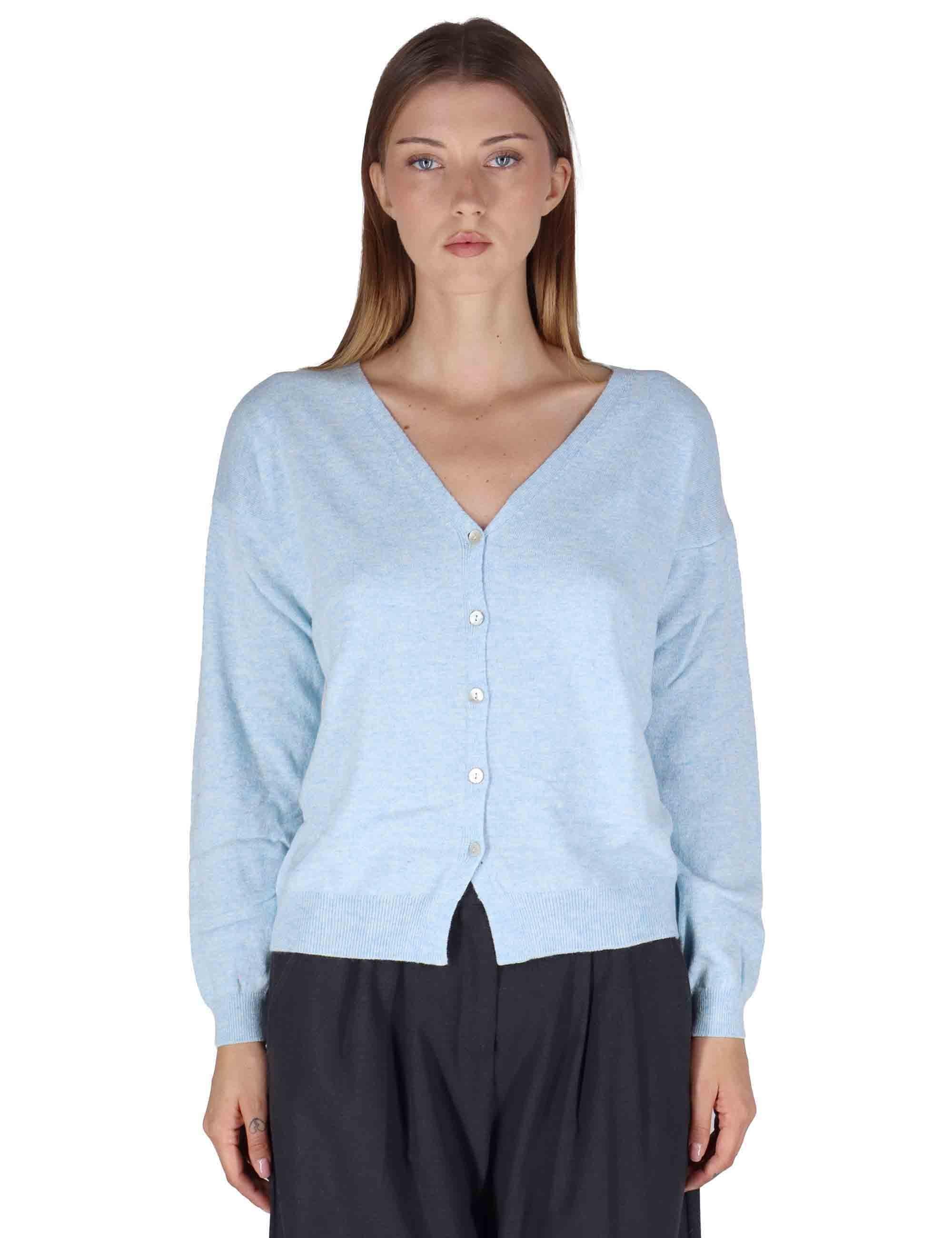 Cardigan donna  in misto cachemire celelste con scollo a V SPZ03628 009 Spatarella 