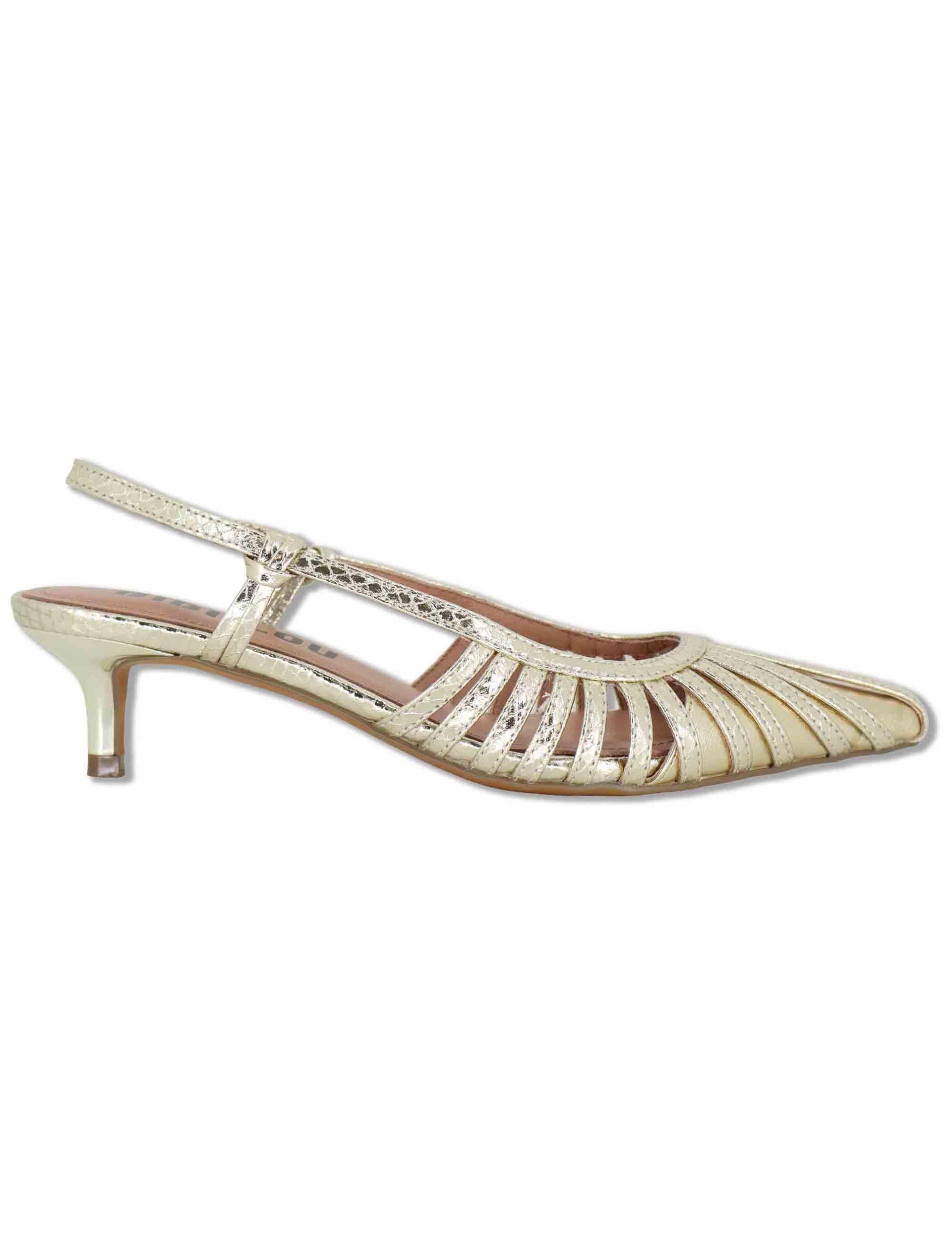 Decollete donna slingback in pelle laminata oro tacco basso Zin 774Z94HG 04-ORO Bibi Lou 