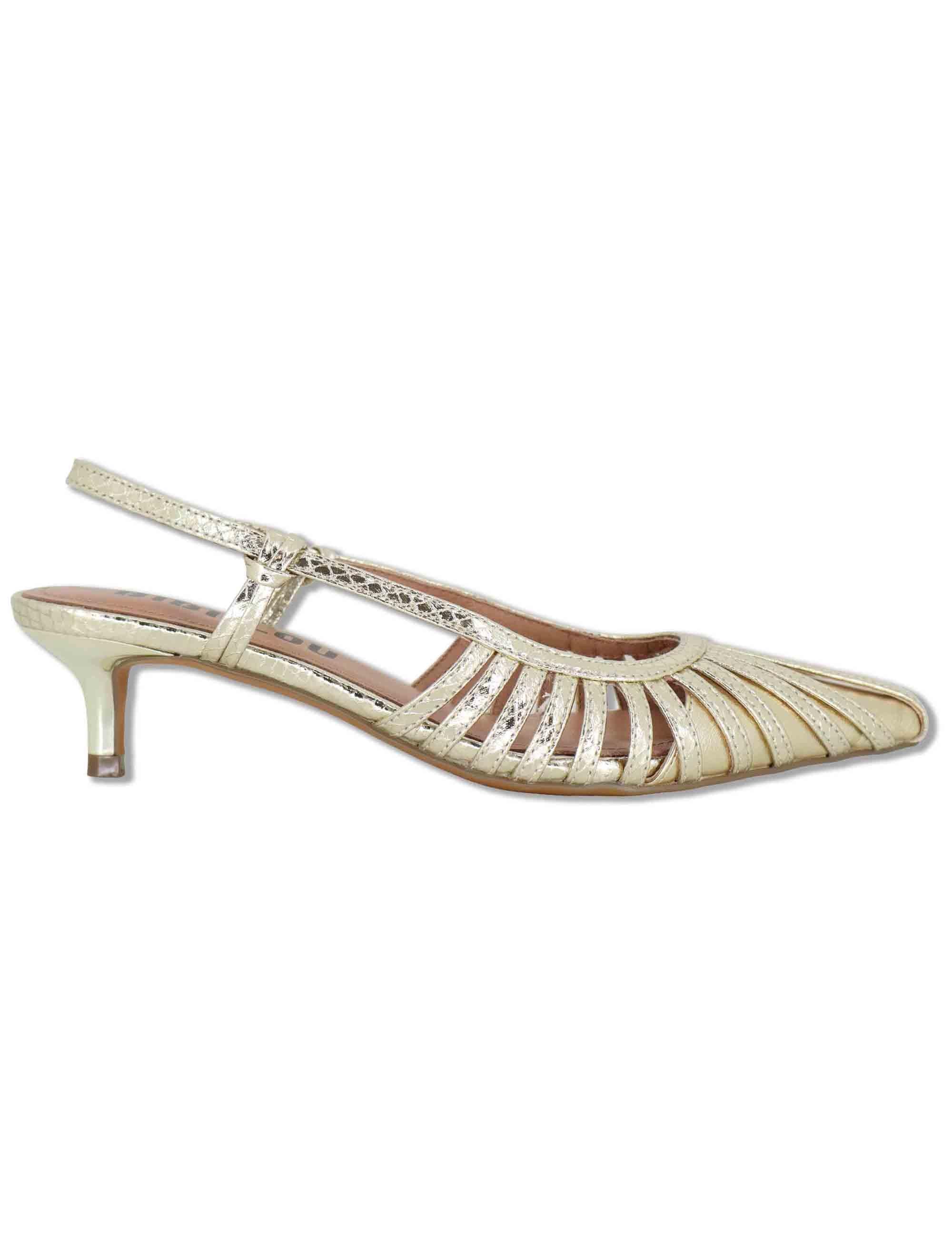 Decollete donna slingback in pelle laminata oro tacco basso Zin 774Z94HG 04-ORO Bibi Lou 