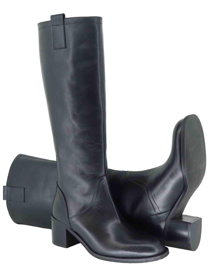 Stivali donna a tubo in pelle nera con tacco medio D306 001 Les Venues 