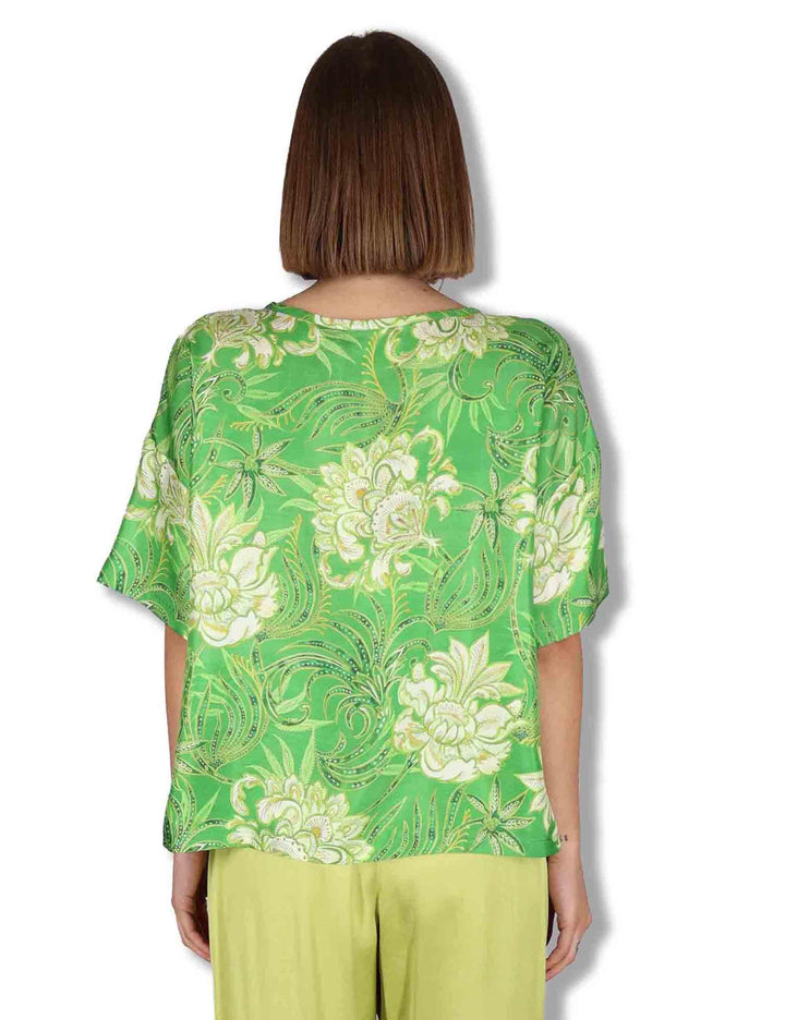 Camicie donna Collection Print in seta verde a fantasia con maniche a 3/4 JM559031027 D6096 Maliparmi 