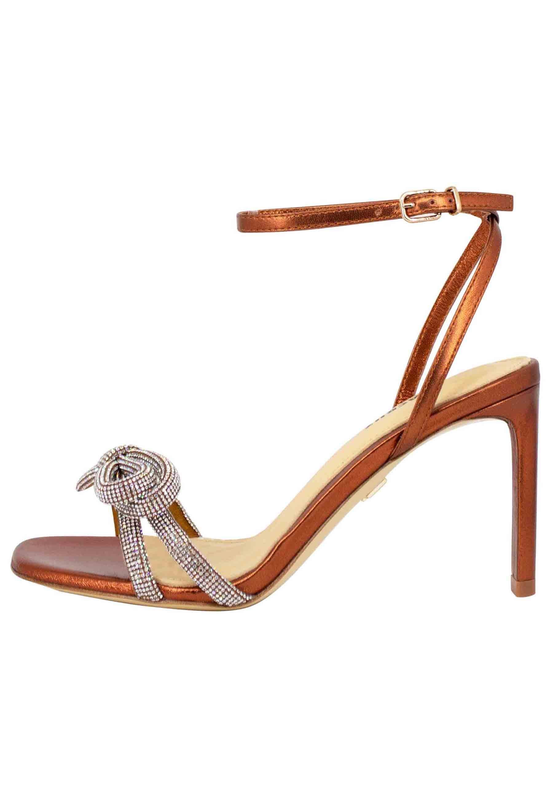 Lisboa Sandali donna in pelle bronzo con gioiello e tacco alto 248Z19BK 601 Lola Cruz 