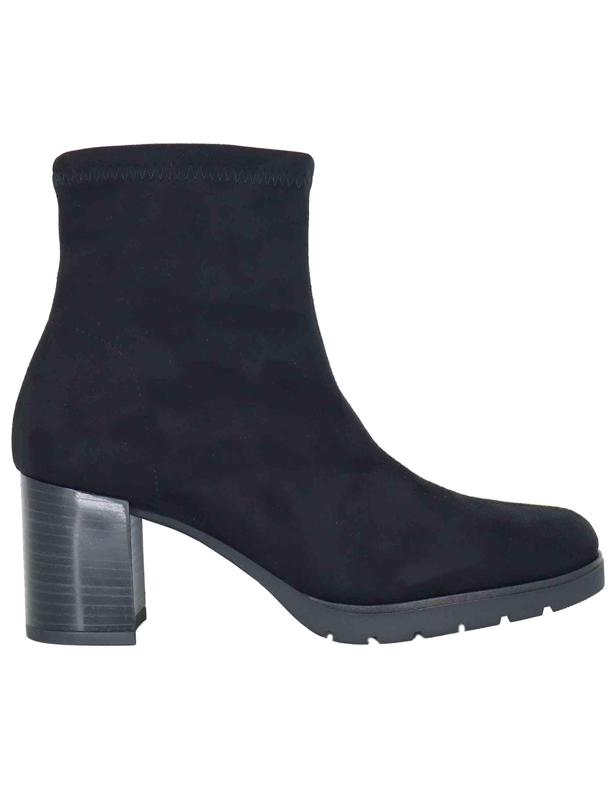 Stivaletti donna in tessuto elasticizzato nero con tacco e plateau 78174-AE 05 Miss Elastic 