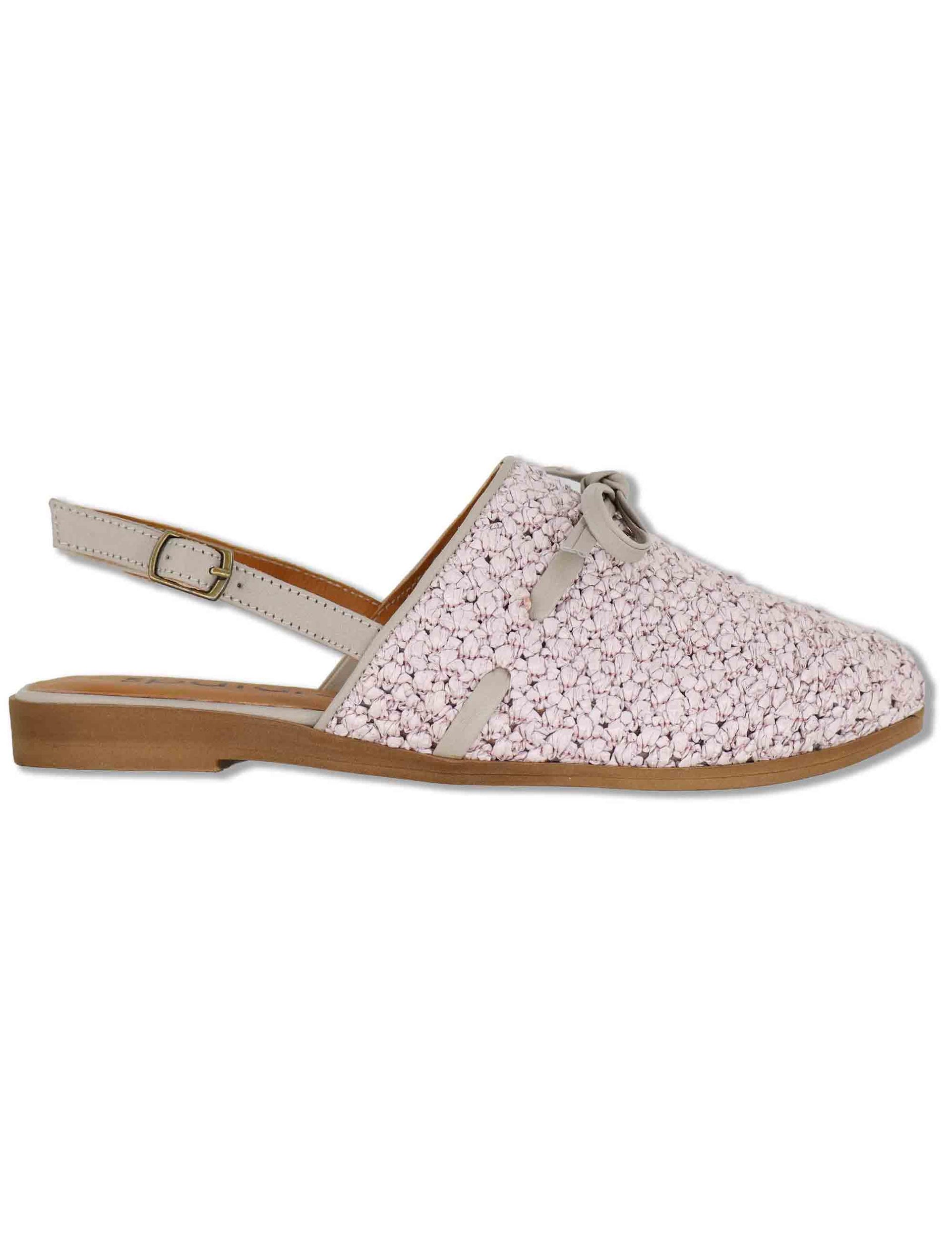 Sabot slingback donna in rafia rosa con cinturino in pelle e tacco basso SP60885 300 Spatarella 