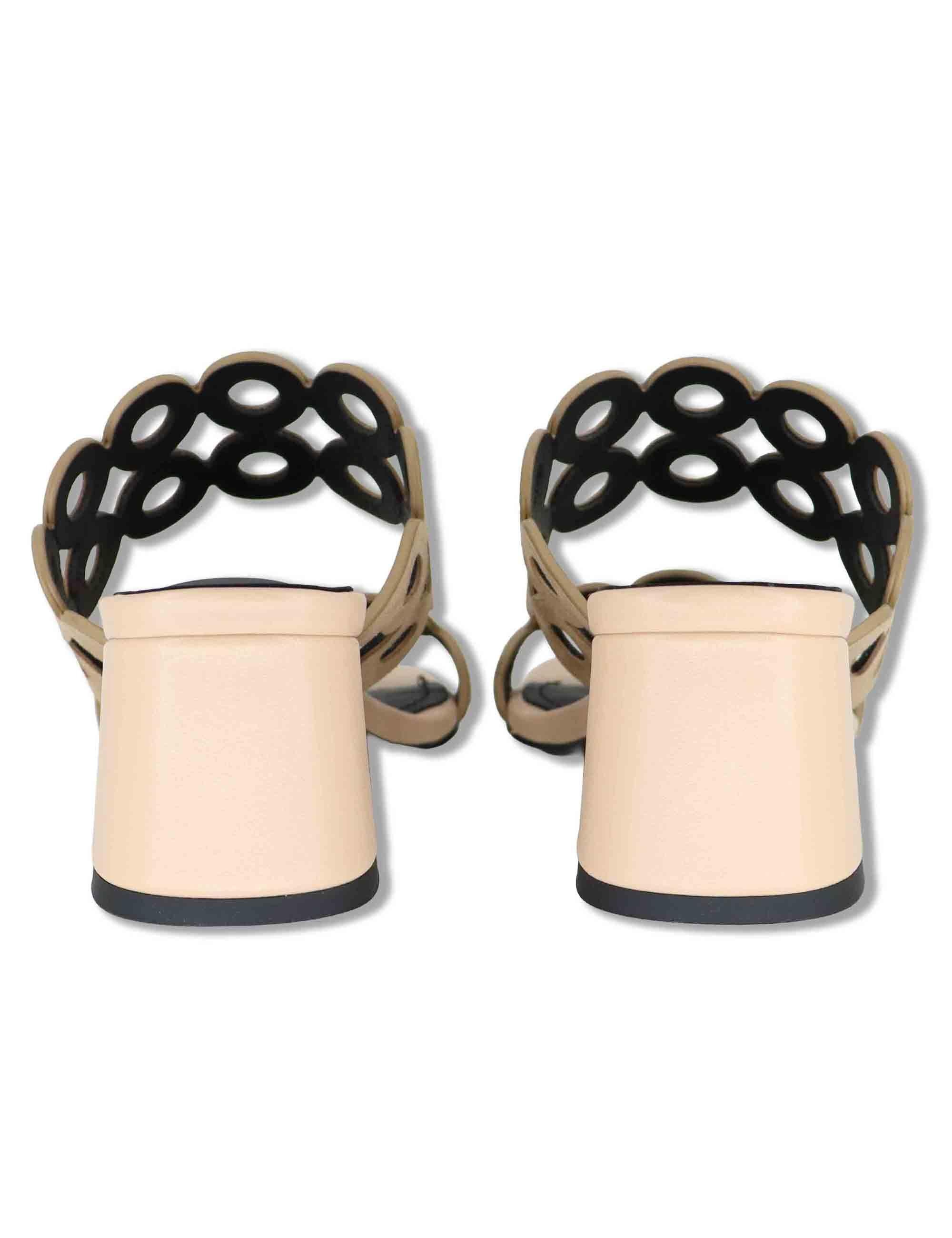 Sandali donna in pelle e camoscio beige con tacco medio Oribu 627Z30VK 95-BEIGE Bibi Lou 