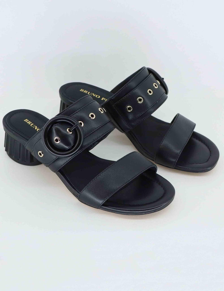 Sandali donna in pelle nera con tacco basso e fibbia BL2104X 001 Bruno Premi 