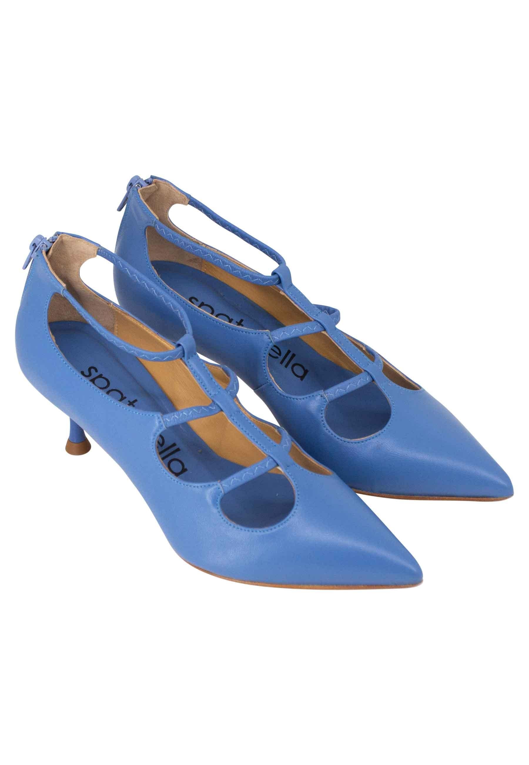 Decollete donna in pelle celeste con cinturini e zip posteriore SP668 035 Spatarella 