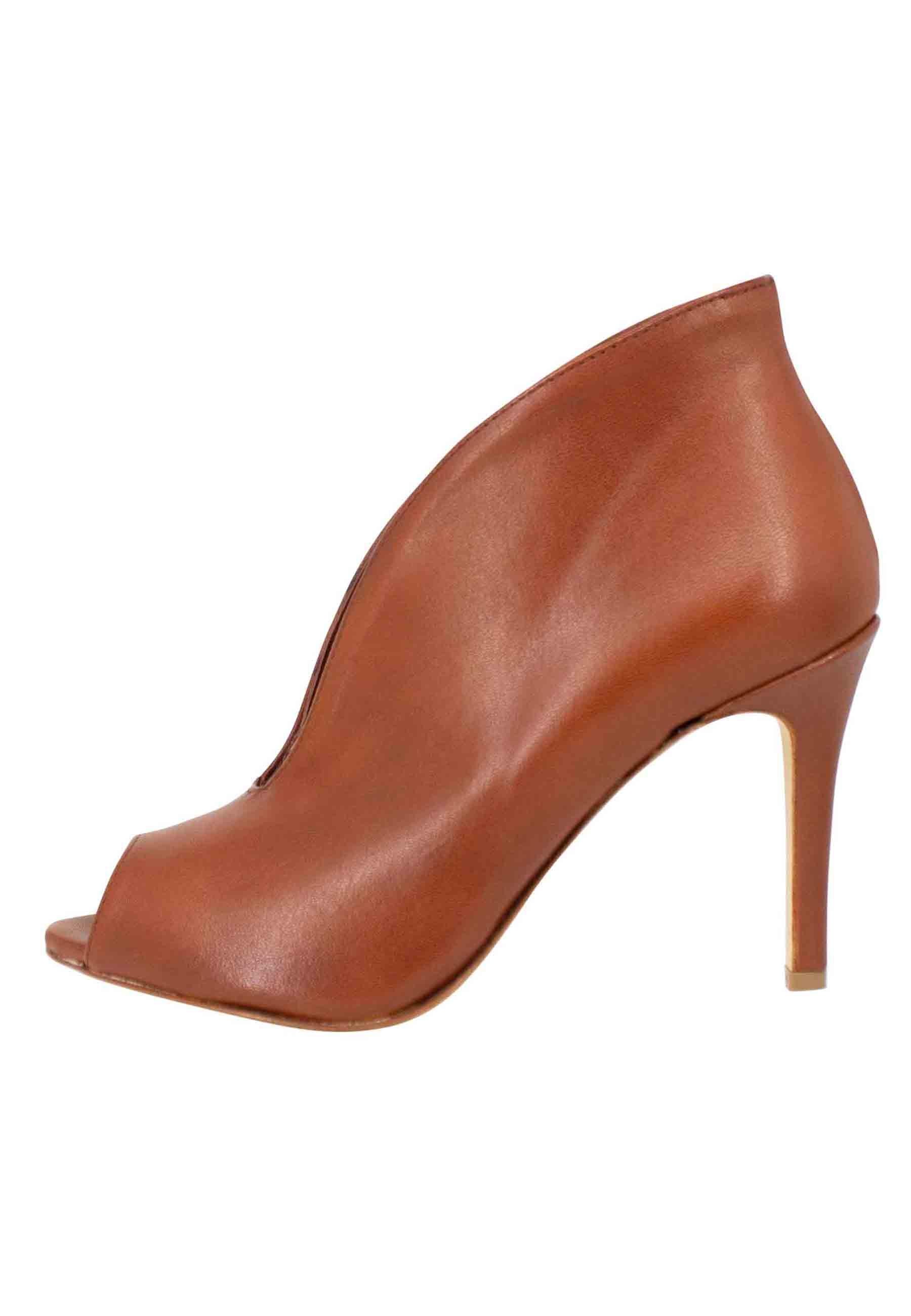 Stivaletti open toe donna in pelle cuoio tacco alto SP8004 014 L'Arianna 