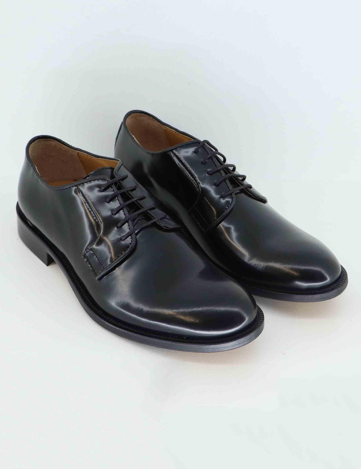 Stringate uomo in pelle nera lucida con suola in cuoio e gomma cucita SPDU603 S001 Spatarella 