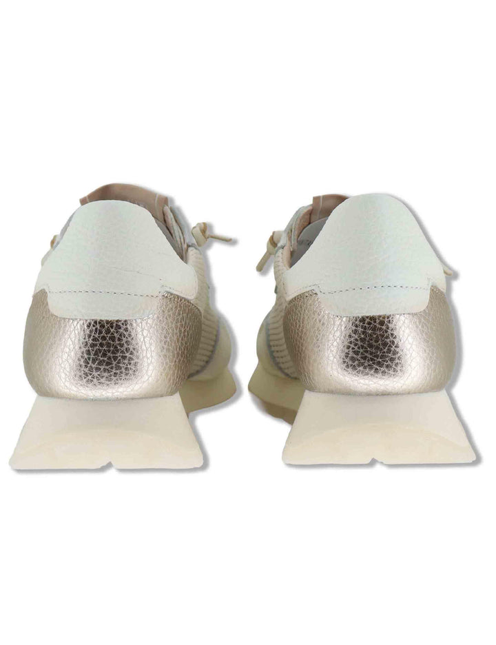 Sneakers donna in pelle e tessuto off white con riporti in pelle platino HV264825 PANNA Hispanitas 