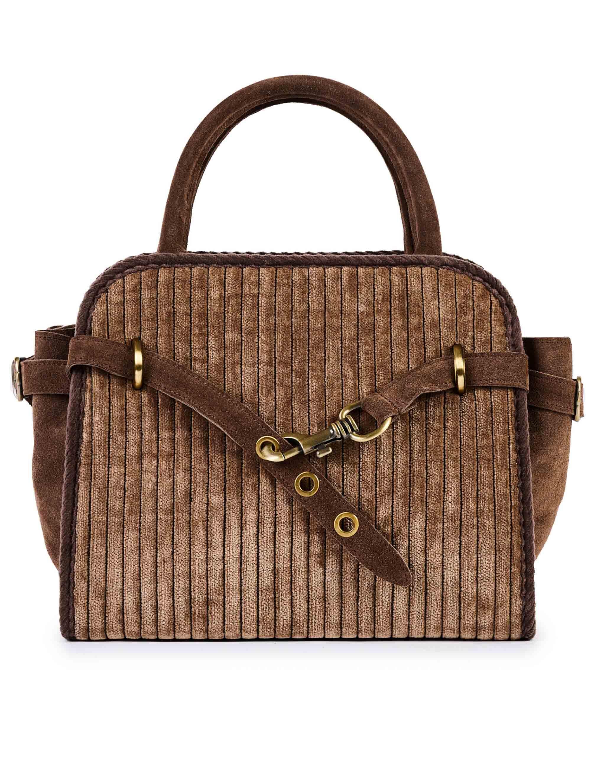Borse donna in velluto e camoscio marrone con tracolla removibile KAROL E01 Via Mail Bag 