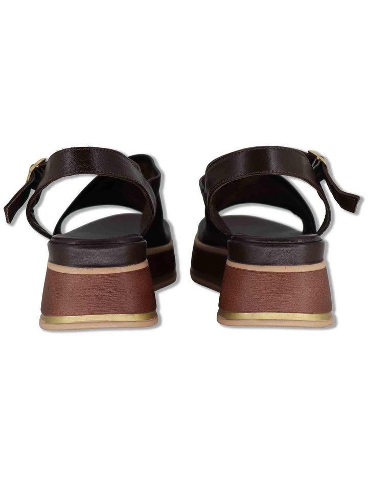 Sandali donna in pelle marrone con cinturino alla caviglia e zeppa media SP230935 029 Spatarella 