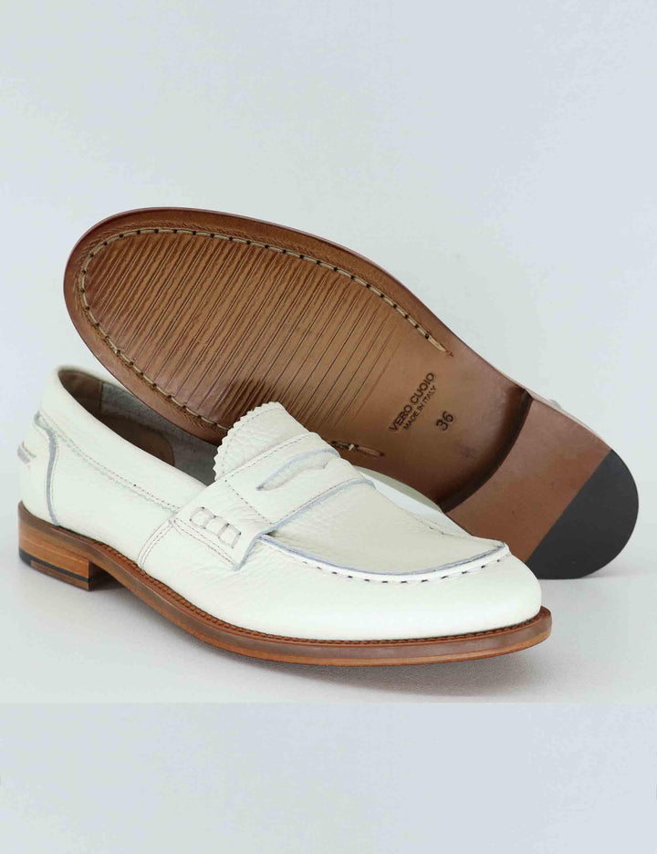 Mocassini donna in pelle bianca con suola in cuoio SPD306 003 Spatarella 