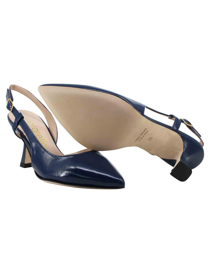 Decollete slingback donna in pelle blu con tacco alto e scollo asimmetrico SPR4630 002 Spatarella 