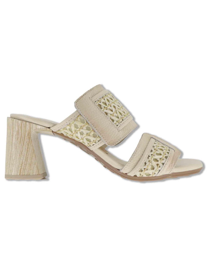 Sandali donna in pelle off white con doppia fascia e tacco alto RHV264747 PANNA Hispanitas 