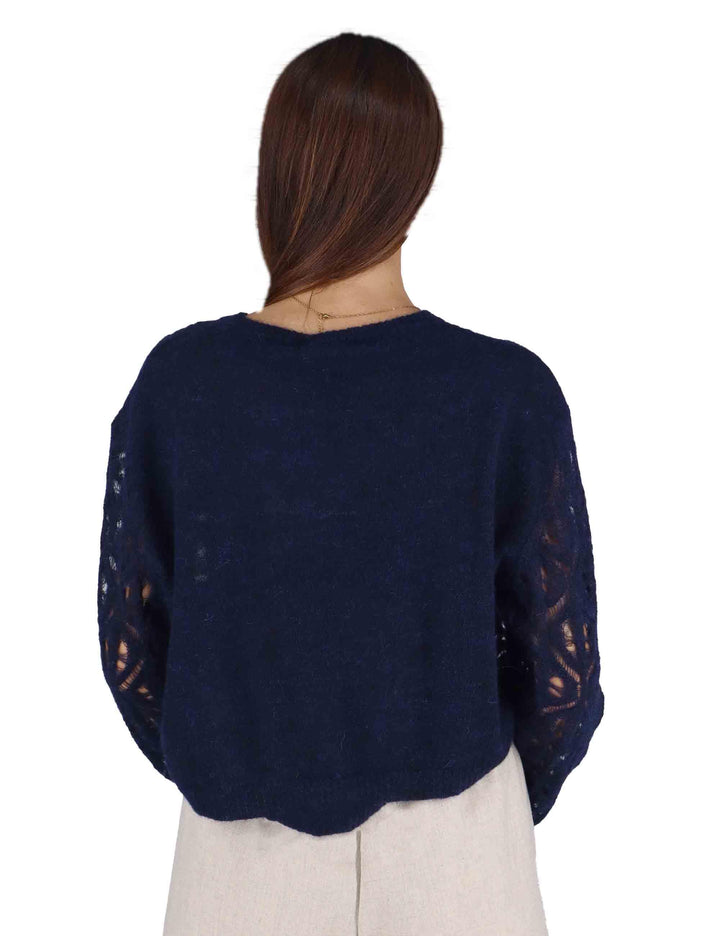 Maglioni donna in lana blu effetto pizzo maniche lunghe 3W25-MAIS SHAG NIGHT TreBarraBi 