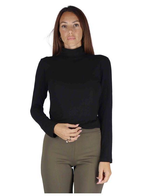 Maglioni donna in lana nera con maniche lunghe e collo alto 3W25-MINA RITEX BLACK TreBarraBi 