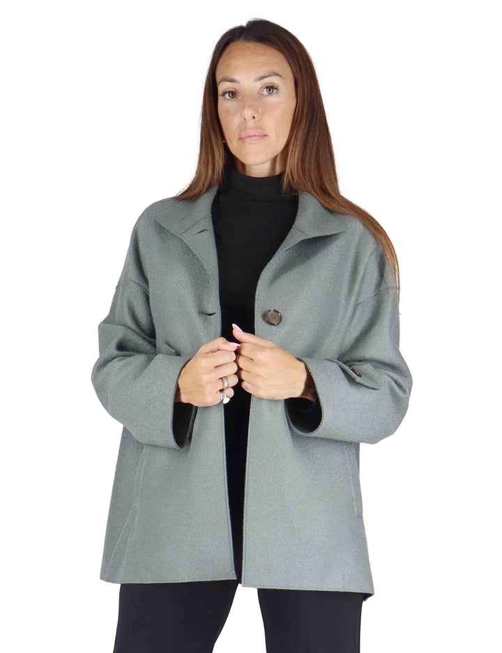 Giacconi donna Overbeck in lana grigia con bottone 51260053 E103 Ewooluzione 