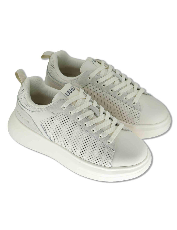 Sneakers uomo in pelle e tessuto off white con suola alta in gomma BIG 05 MILK Liu-Jo 