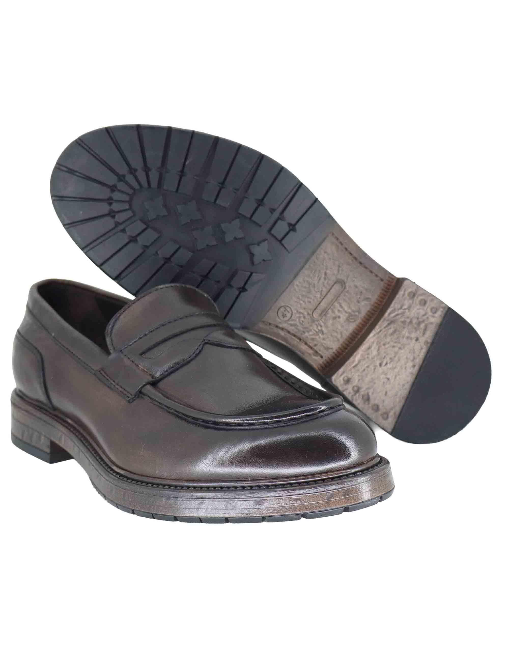 Mocassini uomo in pelle marrone con suola in gomma SPGB2070 014 Spatarella 