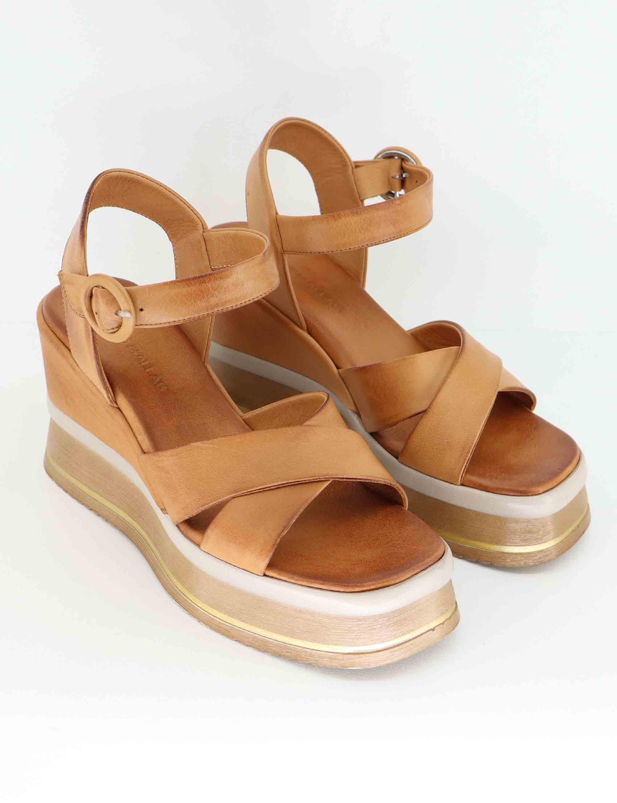 Sandali donna in pelle cuoio con zeppa alta e cinturino U4100858755K 858 Tsakiris Mallas 