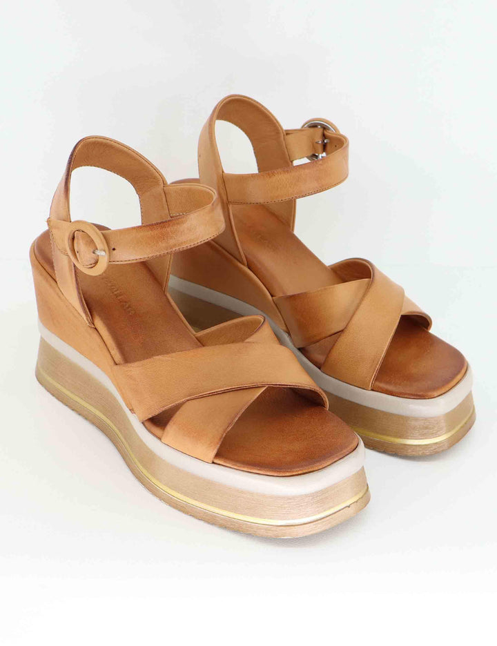 Sandali donna in pelle cuoio con zeppa alta e cinturino U4100858755K 858 Tsakiris Mallas 