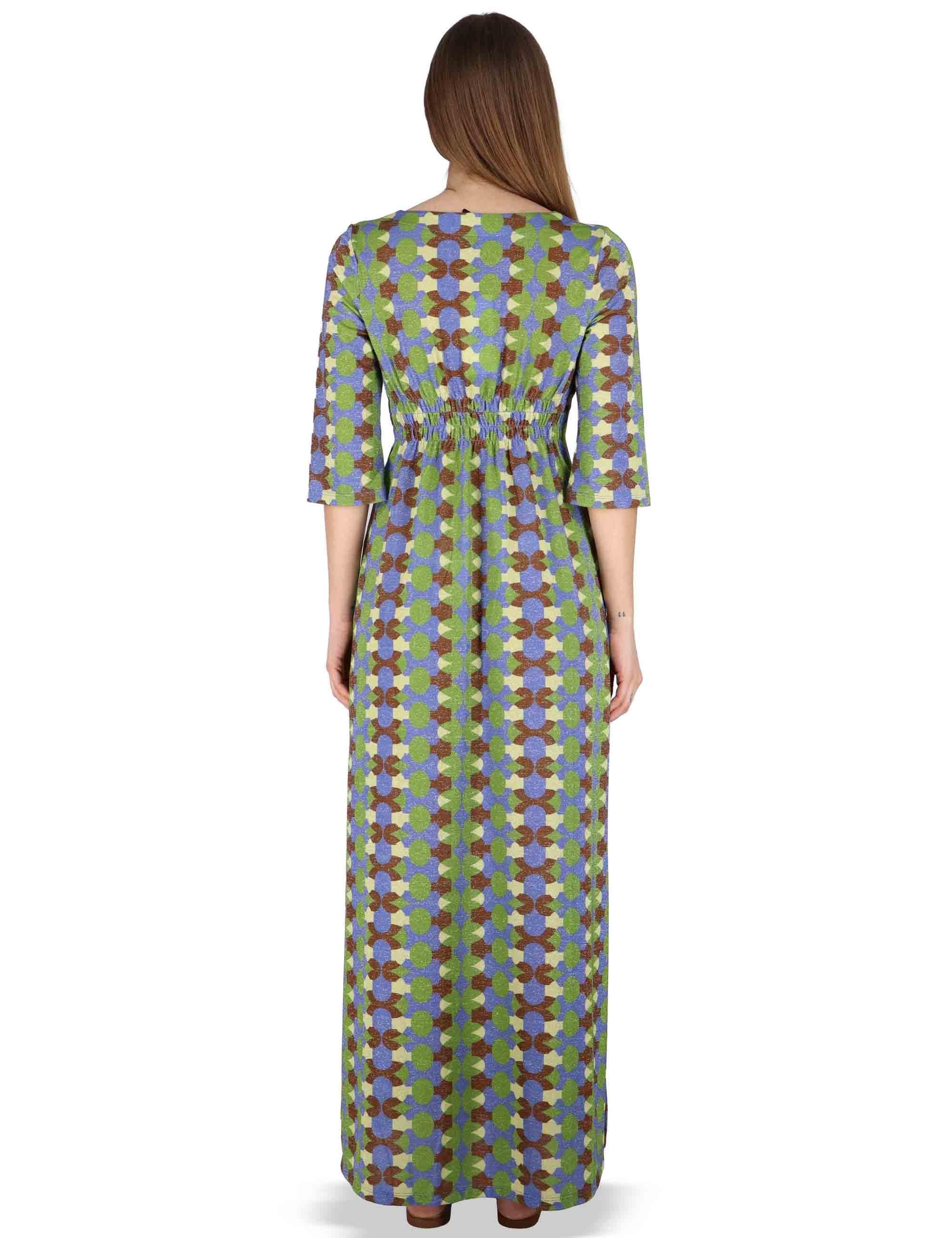 Abiti donna Long Kaftan in tessuto turchese a fantasia e maniche 3/4 JFAAB0001-F1506-1261 6090 Justmine 