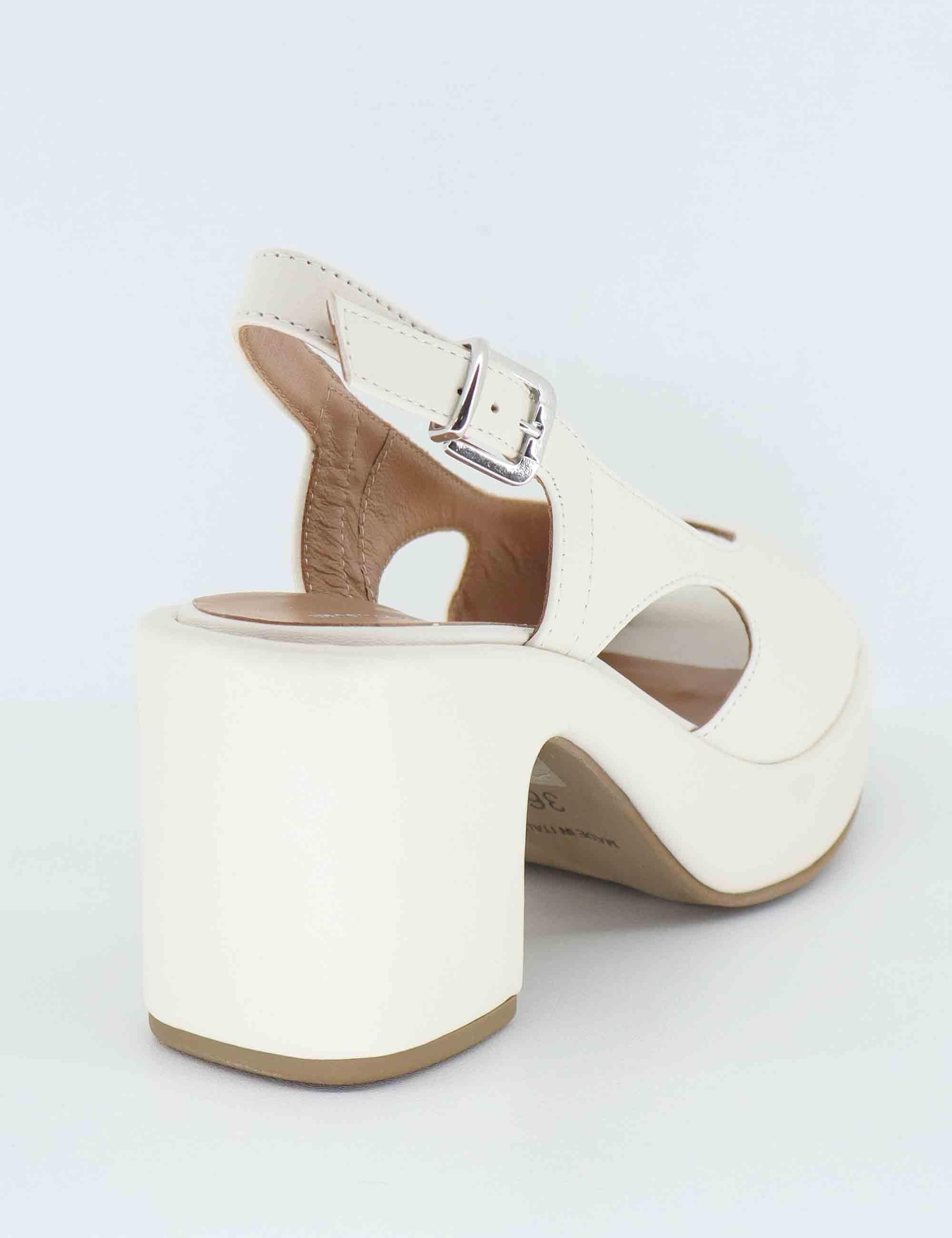 Sandali slingback donna in pelle off white con zeppa 3020 4 Gianmarco Sorelli 