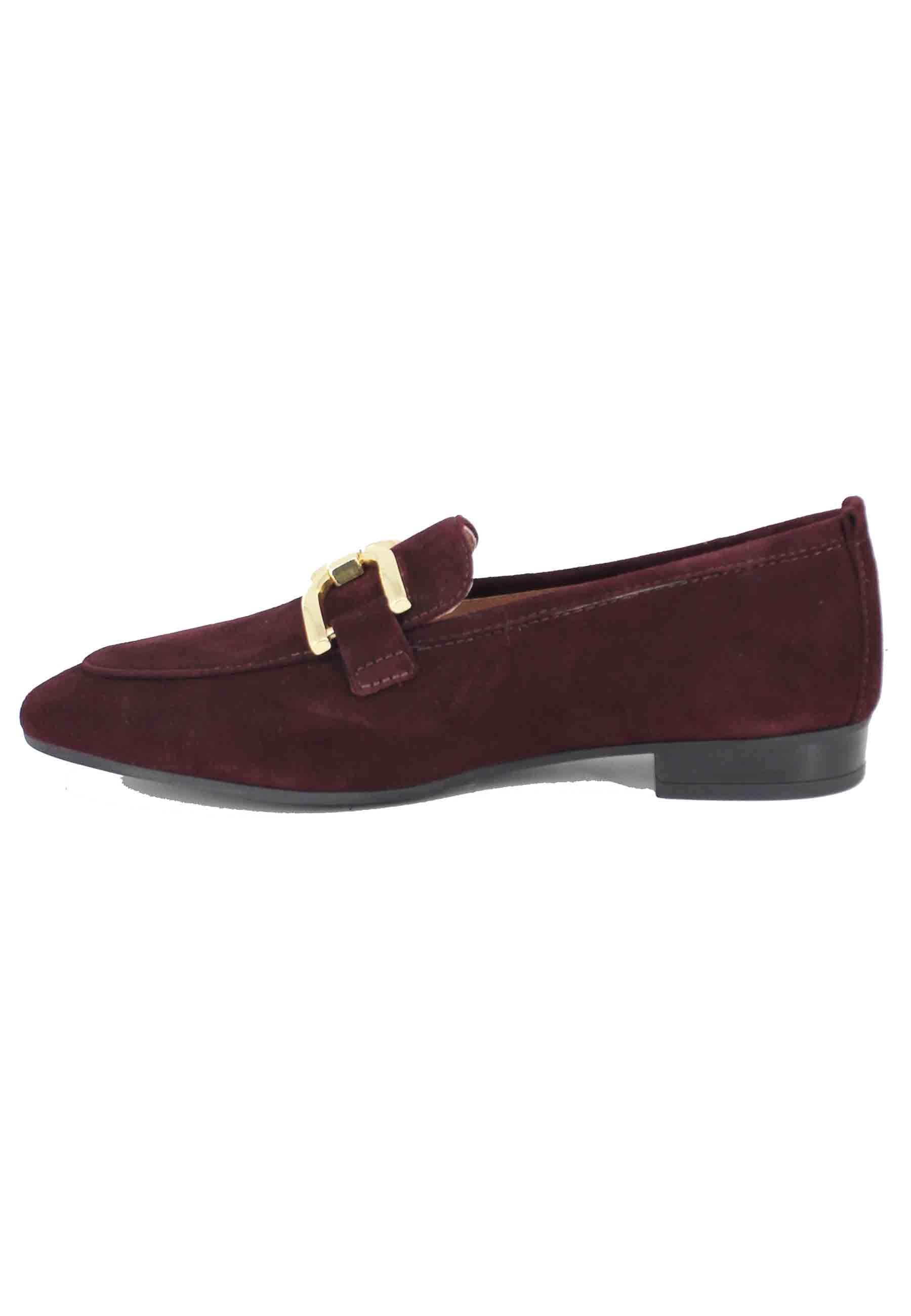 Mocassini donna in camoscio bordeaux con morsetto oro BAXTER KS GRAPE Unisa 