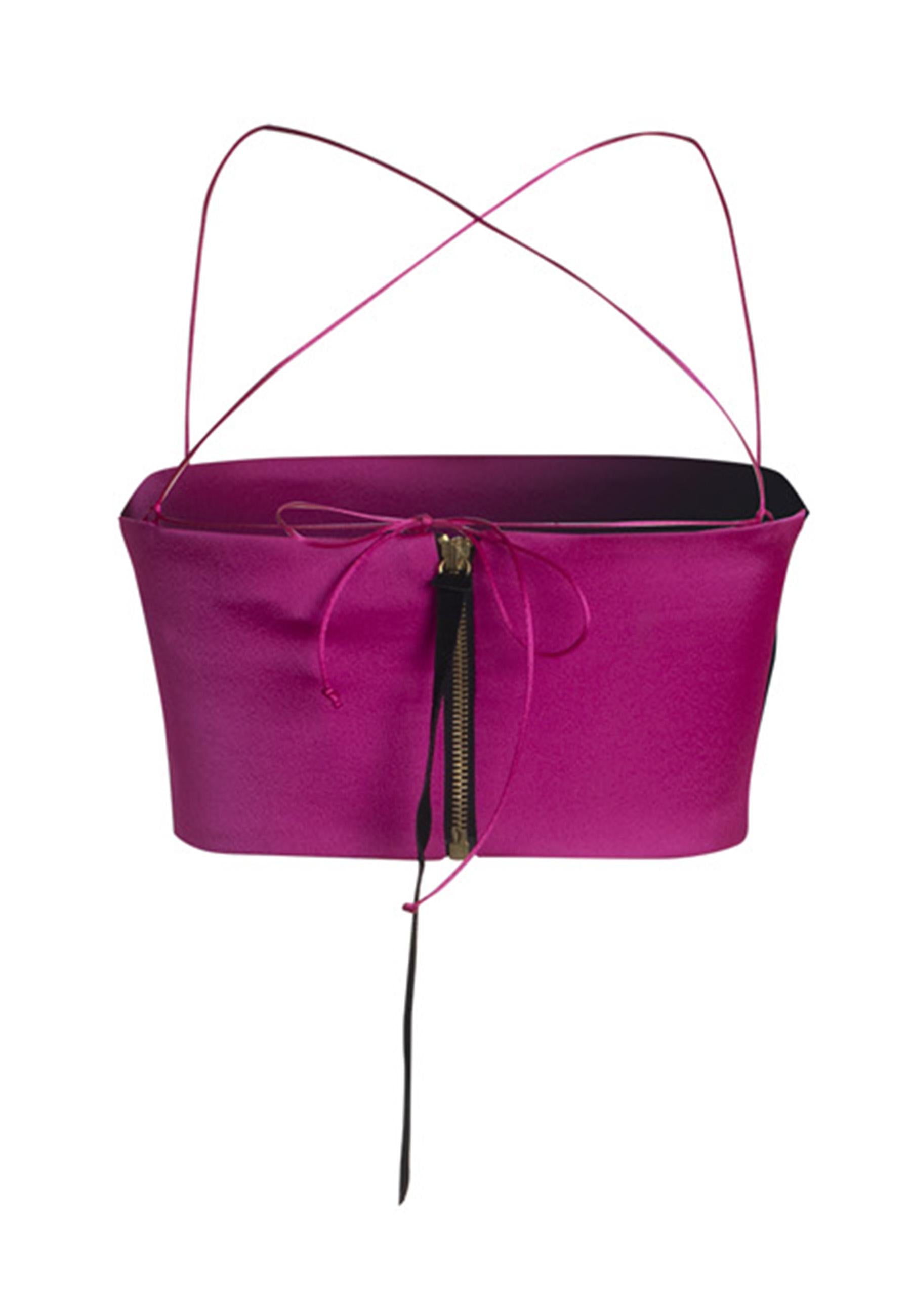 Top crop donna in tessuto fuxia con spalline incrociate THE NIKI DOUBLE 001 Nineminutes 