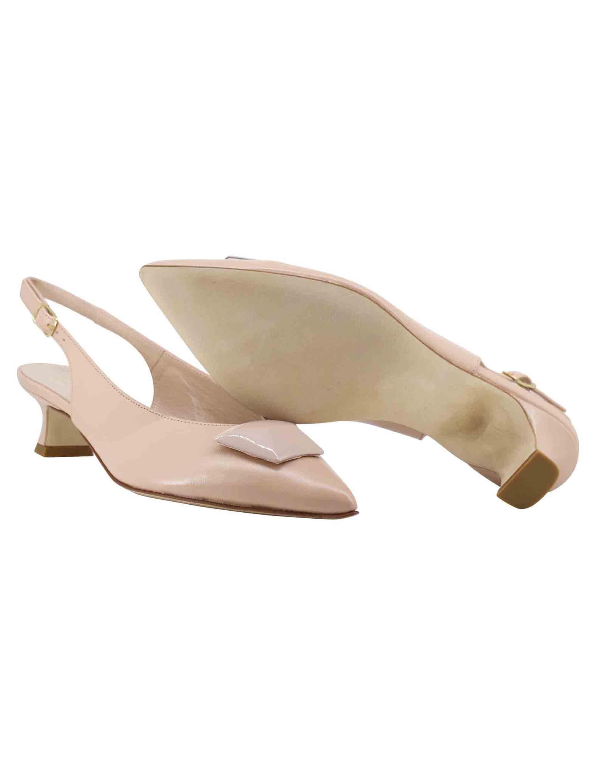 Decollete slingback donna in pelle cipria con tacco basso ed accessorio in tinta SPR4214-19 301 Spatarella 