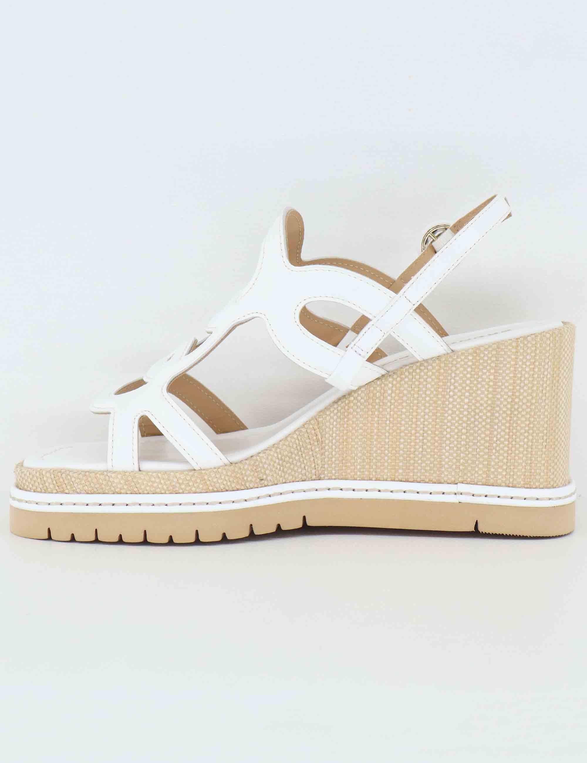 Sandali donna in pelle bianca con zeppa alta in rafia BL5403X 100 Bruno Premi 