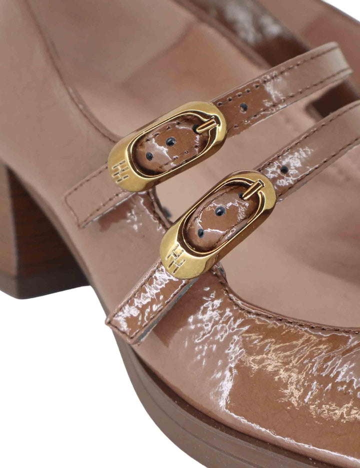 Decollete donna in pelle marrone con cinturini e tacco basso HI254381 C005 Hispanitas 