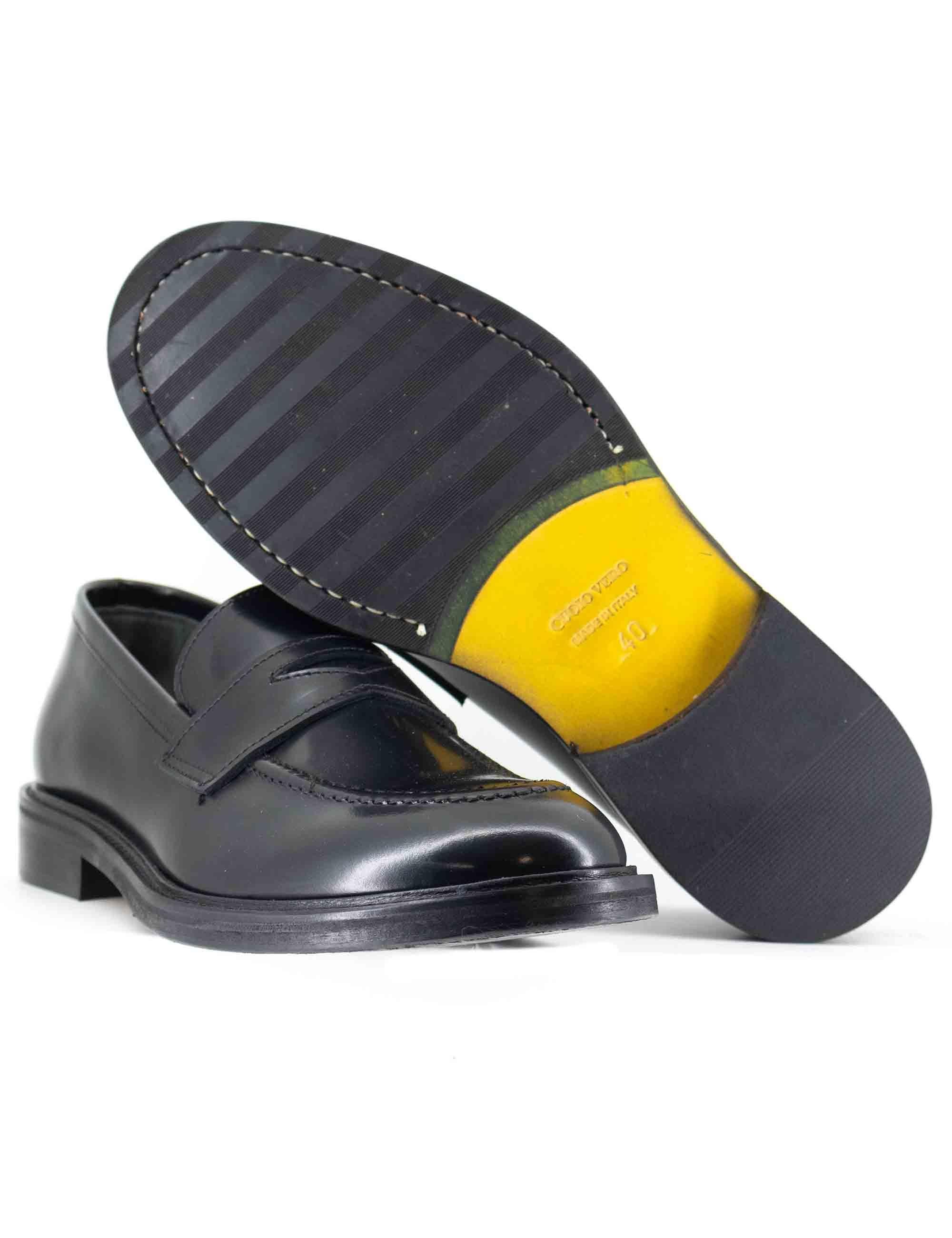 Mocassini uomo in pelle nera con suola in cuoio e gomma cucita SP10401 001 Spatarella 