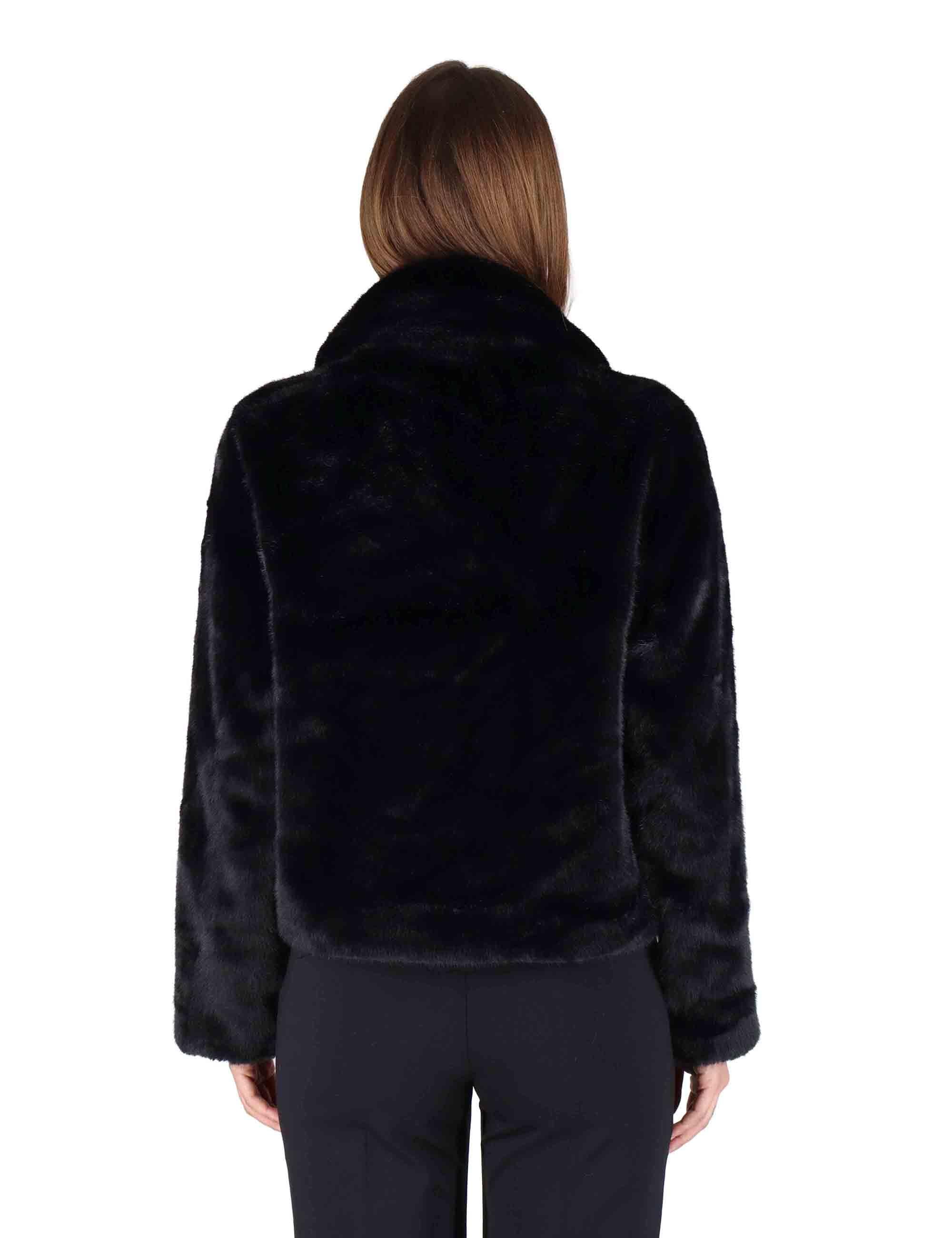 Bomber donna in eco fur nero con zip effetto pelliccia SP25313 BLACK Spatarella 