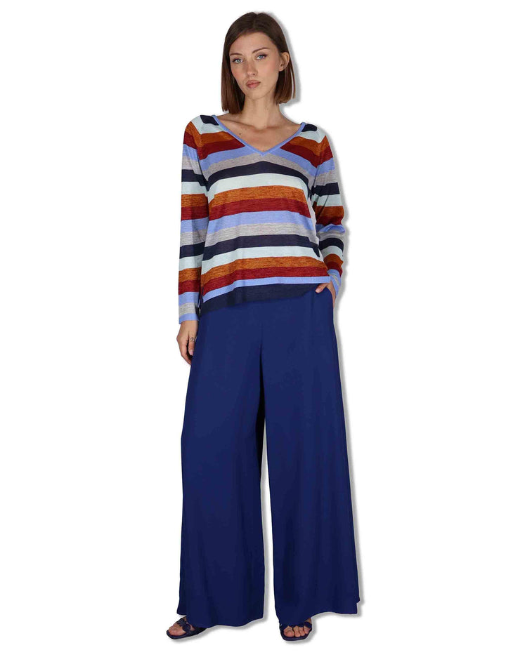 Pantaloni donna Cady in viscosa naturale blu a gamba larga JH806750674 80043 Maliparmi 