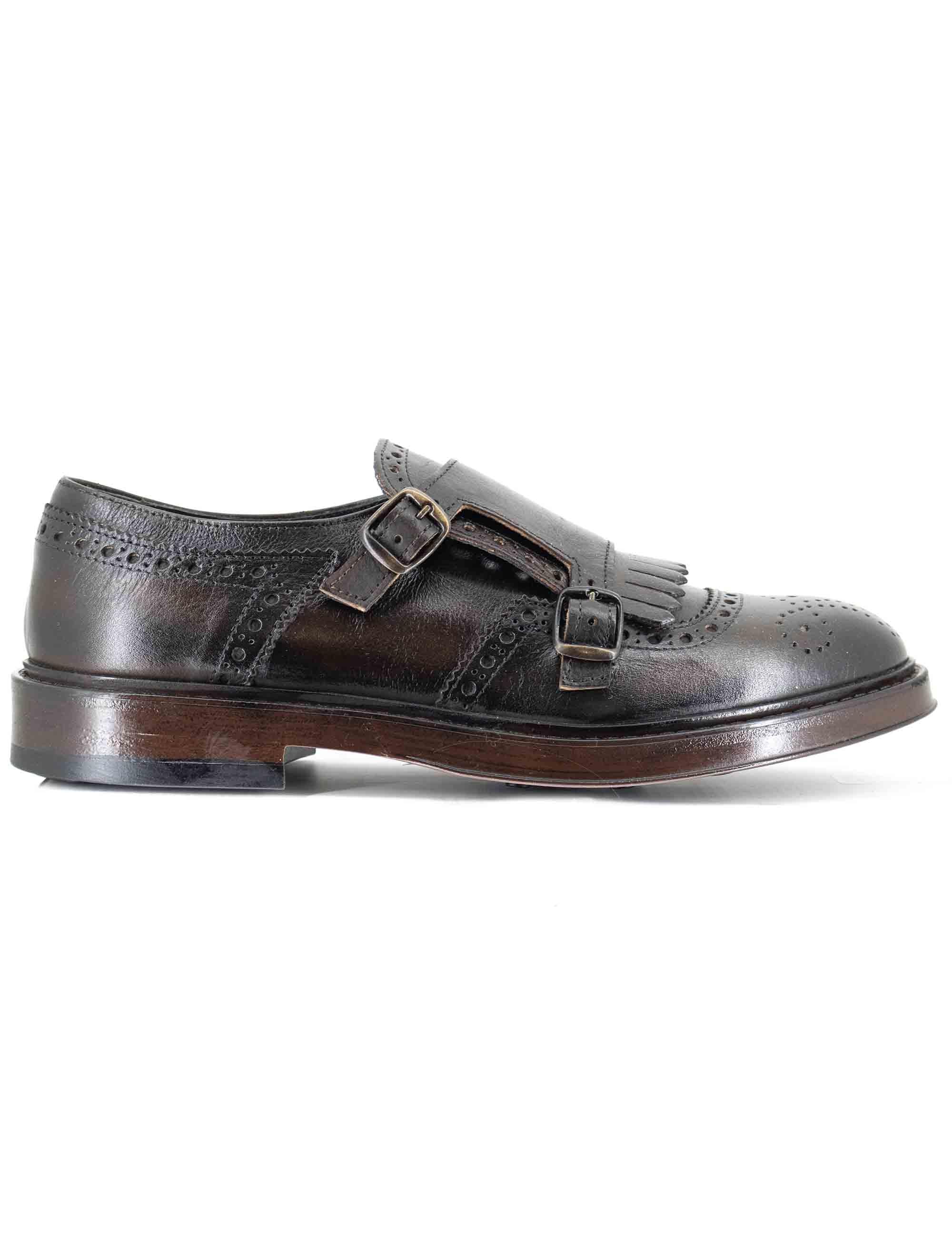 Mocassini uomo in pelle marrone con doppia fibbia e frange SP4001 014 Spatarella 