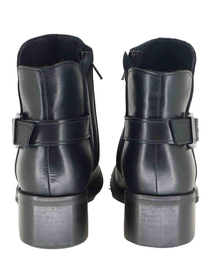 Stivaletti donna in pelle nera con fibbia laterale e tacco medio SPST1003 001 Spatarella 