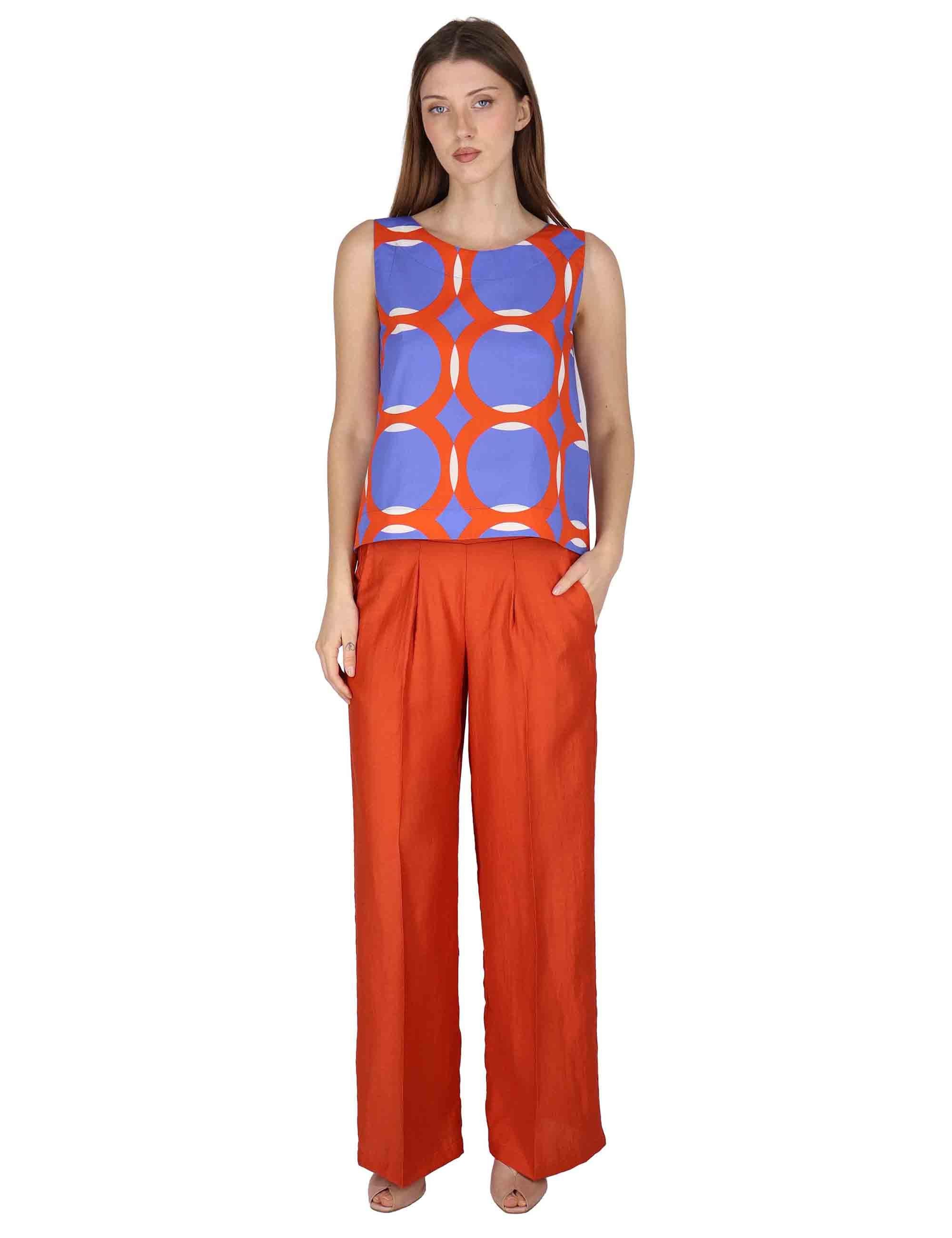 Pantaloni donna Elastic Waist Trousers in lino arancione con elastico in vita JABPN0001-F1369-1254 2520 Justmine 