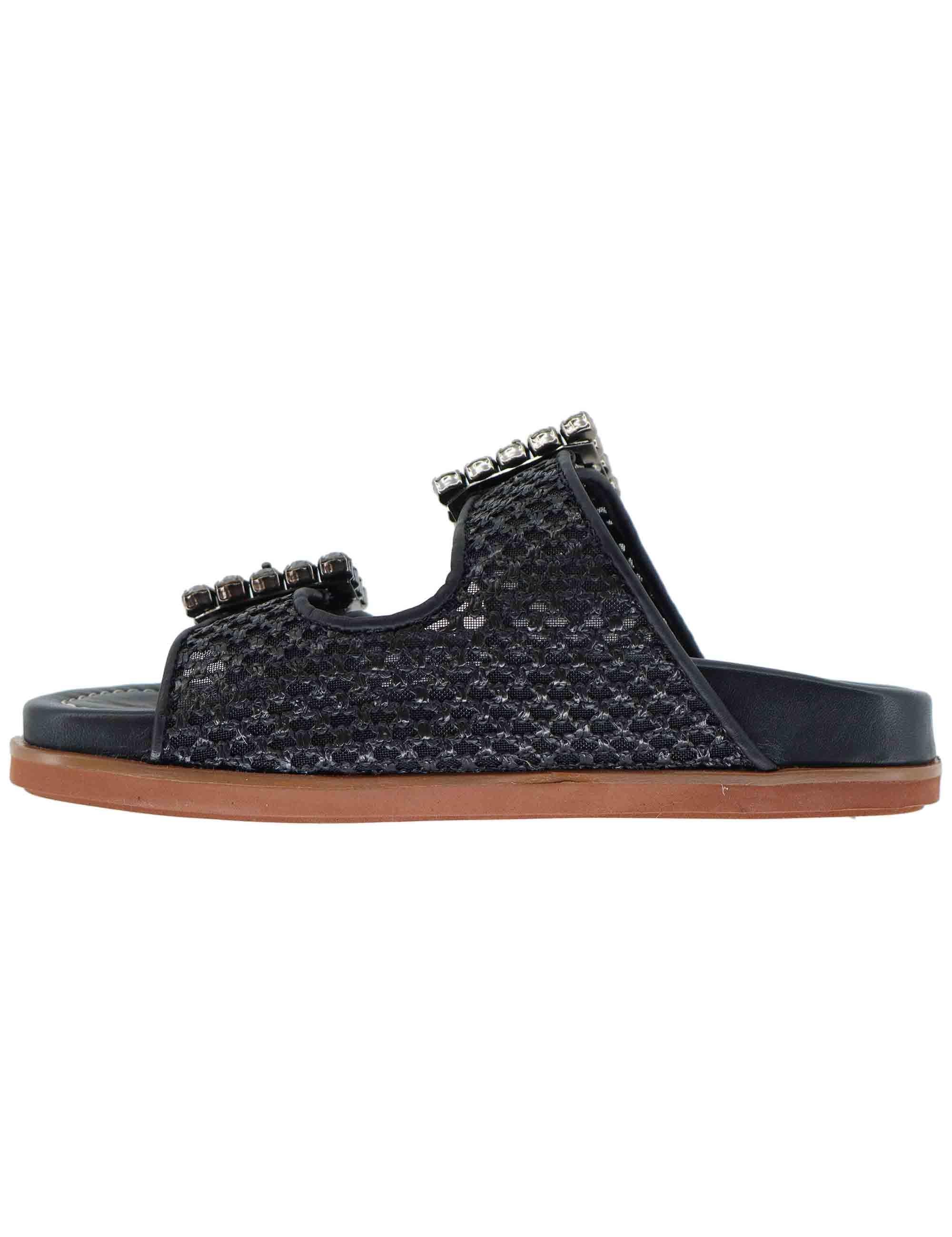 Sandali flat donna in pelle nera con doppia fibbia PRIMULA06 001 Lorenzo Mari 