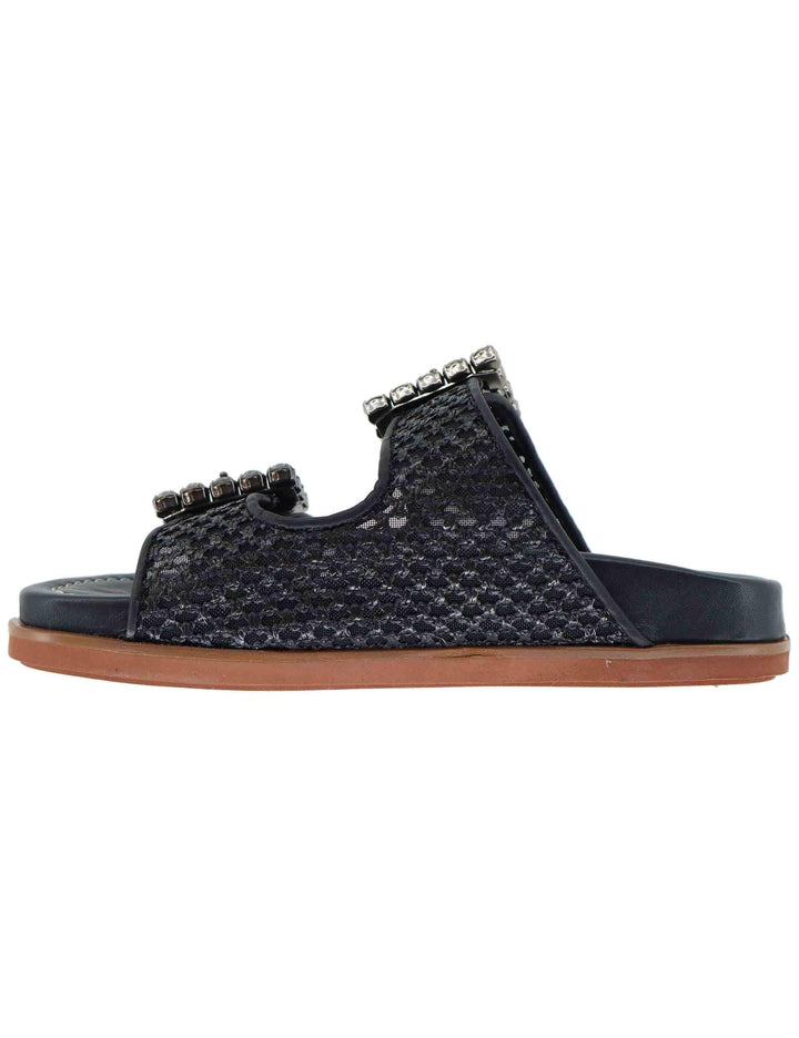 Sandali flat donna in pelle nera con doppia fibbia PRIMULA06 001 Lorenzo Mari 
