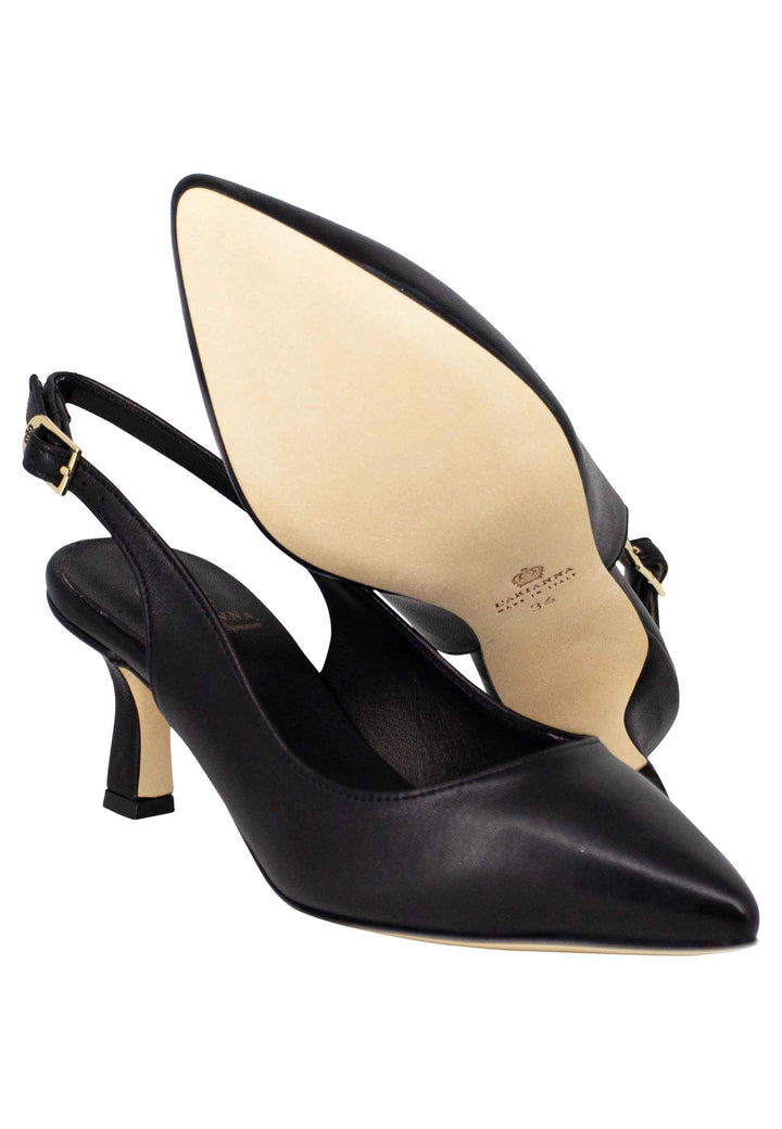 Decollete slingback donna in pelle nera suola in cuoio CH2000/RT 001 L'Arianna 